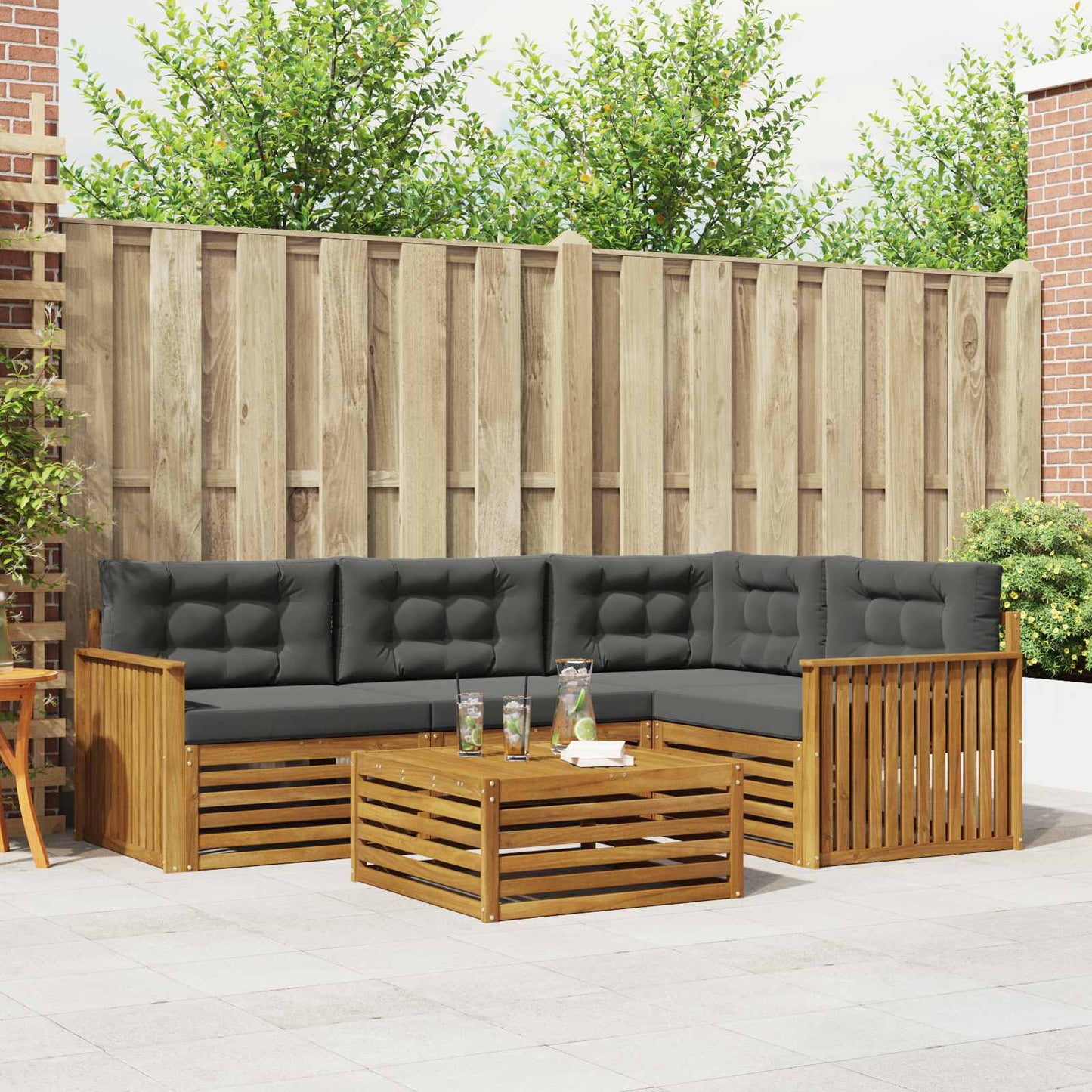 Set di divani da esterno con cuscino 5 pcs Naturale e Antracite | homemem39