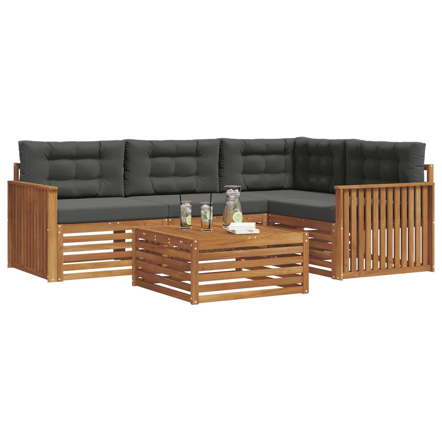 Set di divani da esterno con cuscino 5 pcs Naturale e Antracite | homemem39