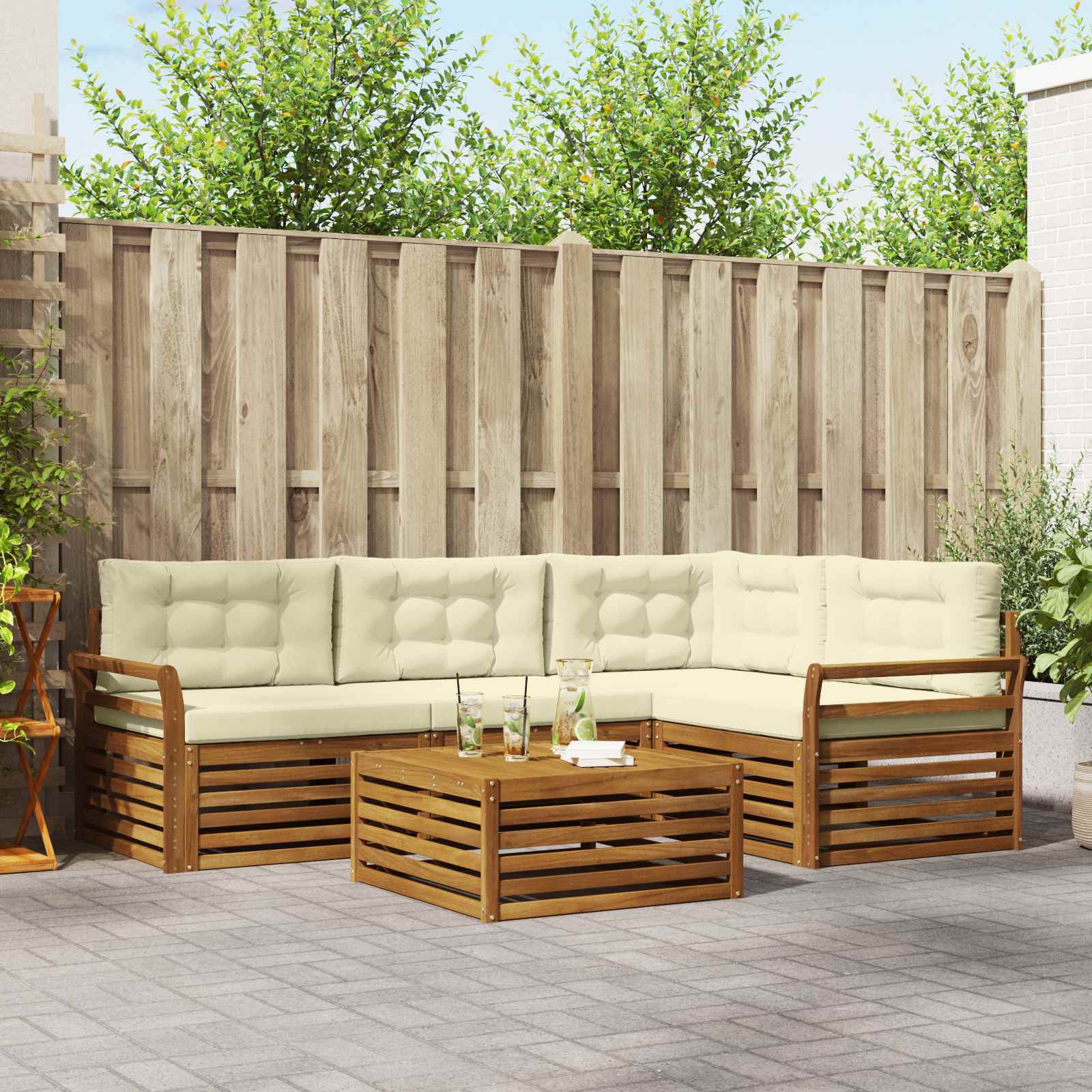 Set di divani da esterno con cuscino 5 pcs Naturale e Crema | homemem39