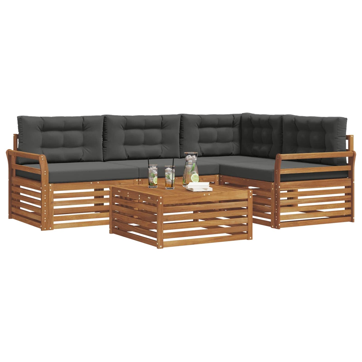 Set di divani da esterno con cuscino 5 pcs Naturale e Antracite | homemem39