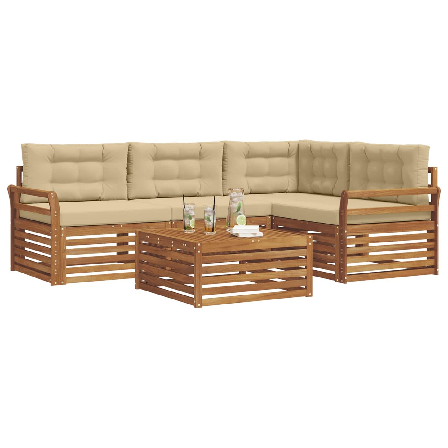 Set di divani da esterno con cuscino 5 pcs Naturale e Beige | homemem39