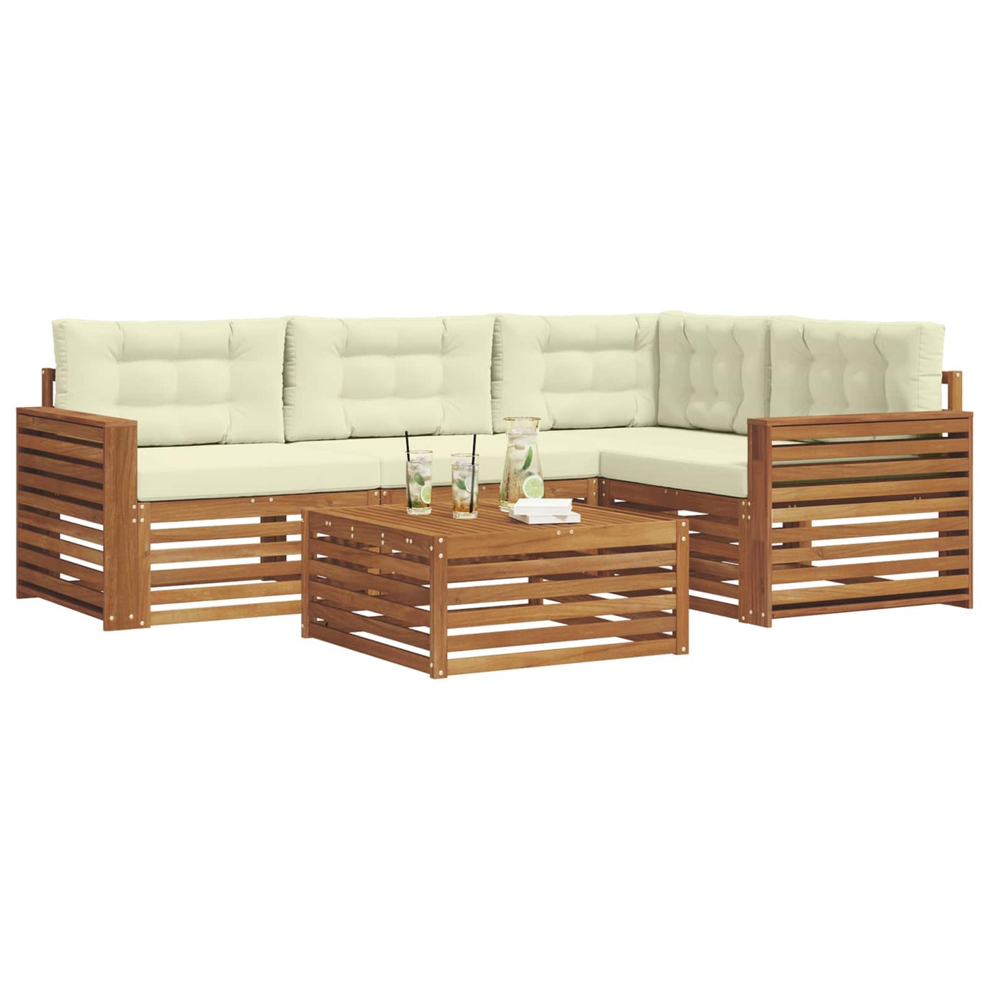 Set di divani da esterno con cuscino 5 pcs Naturale e Crema | homemem39
