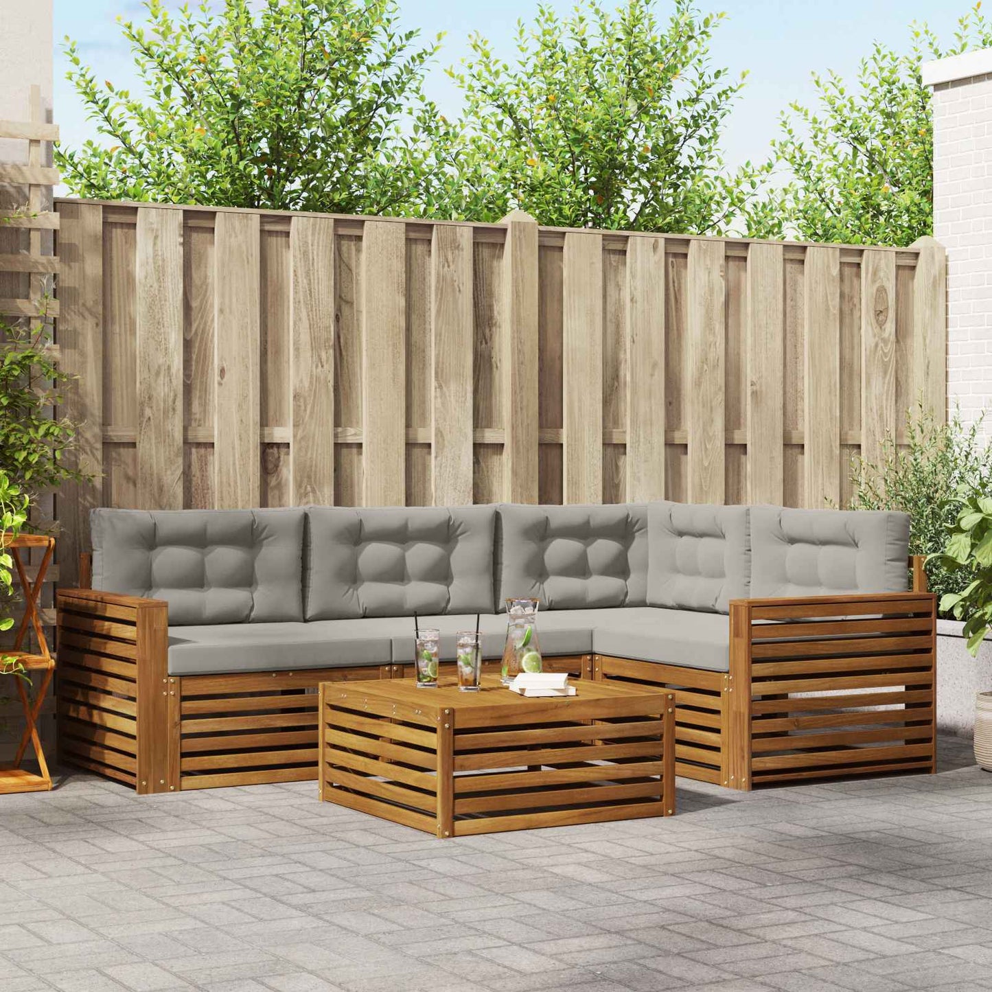 Set di divani da esterno 5 pcs Grigio Naturale e Chiaro | homemem39
