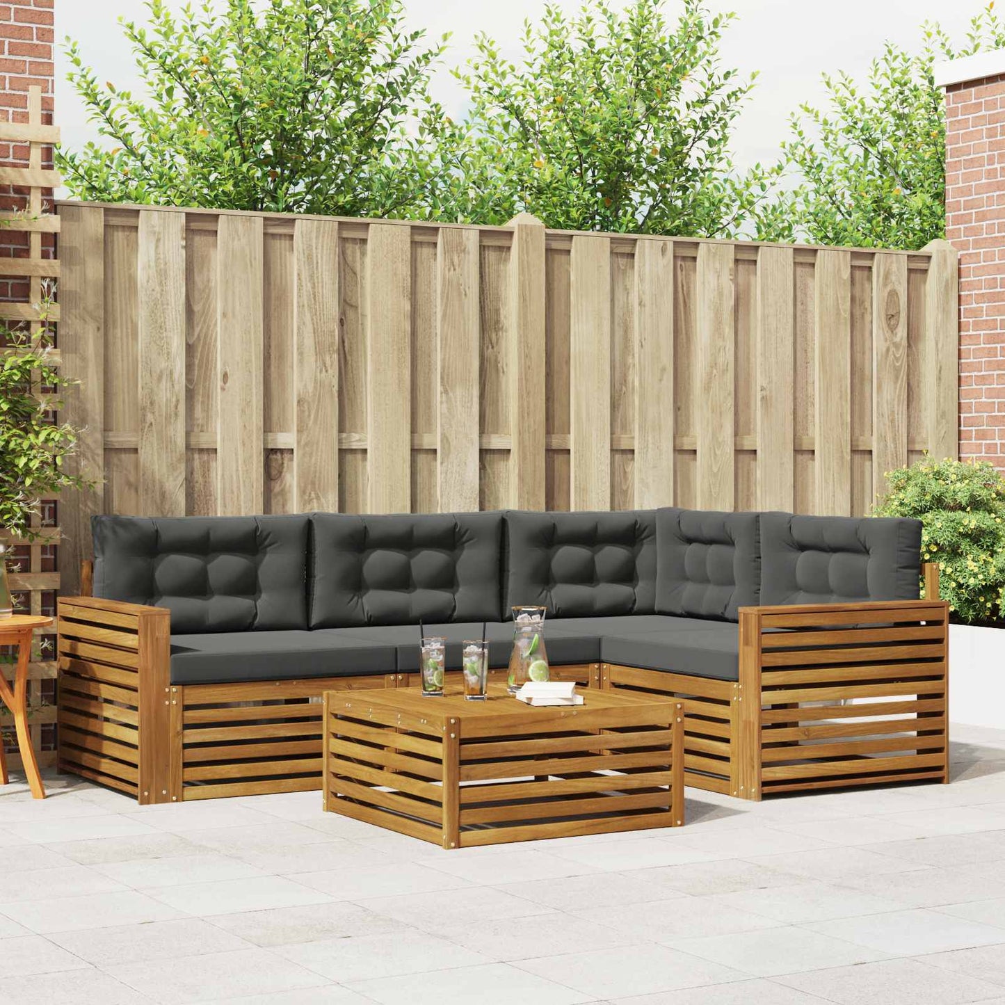 Set di divani da esterno con cuscino 5 pcs Naturale e Antracite | homemem39