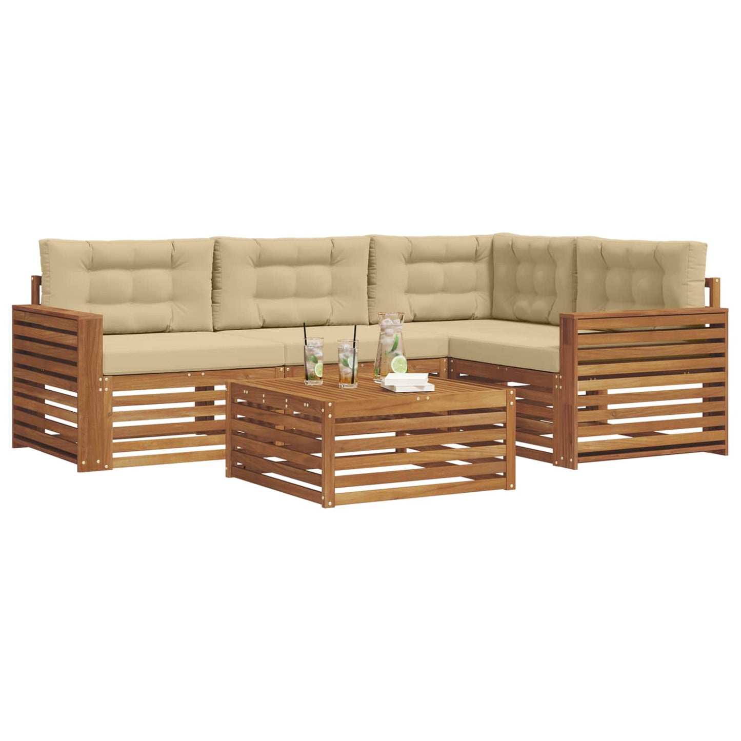 Set di divani da esterno con cuscino 5 pcs Naturale e Beige | homemem39