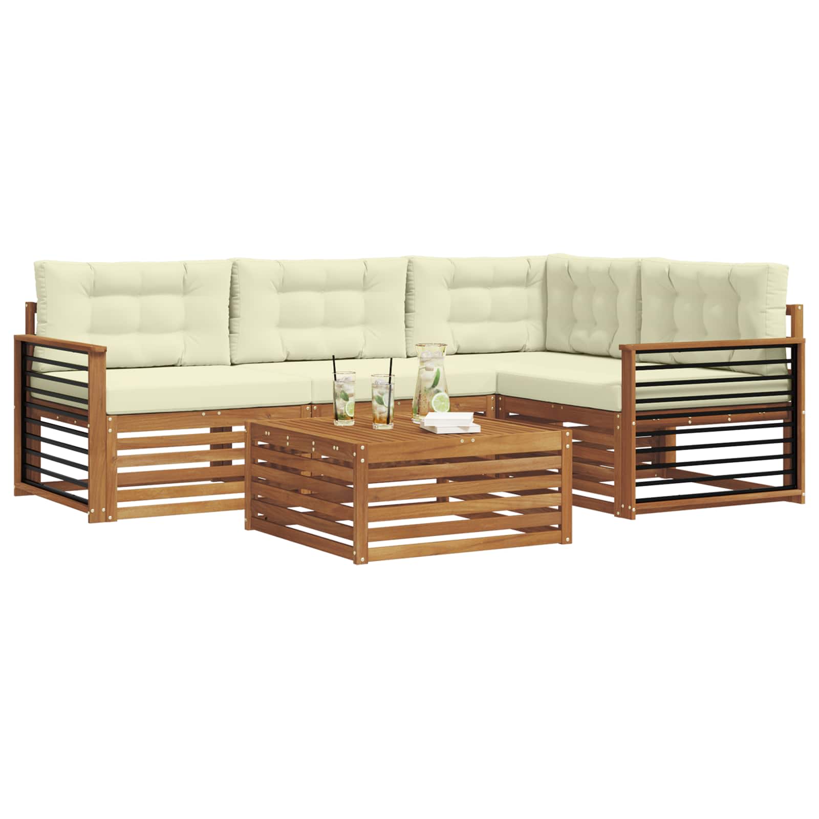 Set di divani da esterno con cuscino 5 pcs Naturale e Crema | homemem39