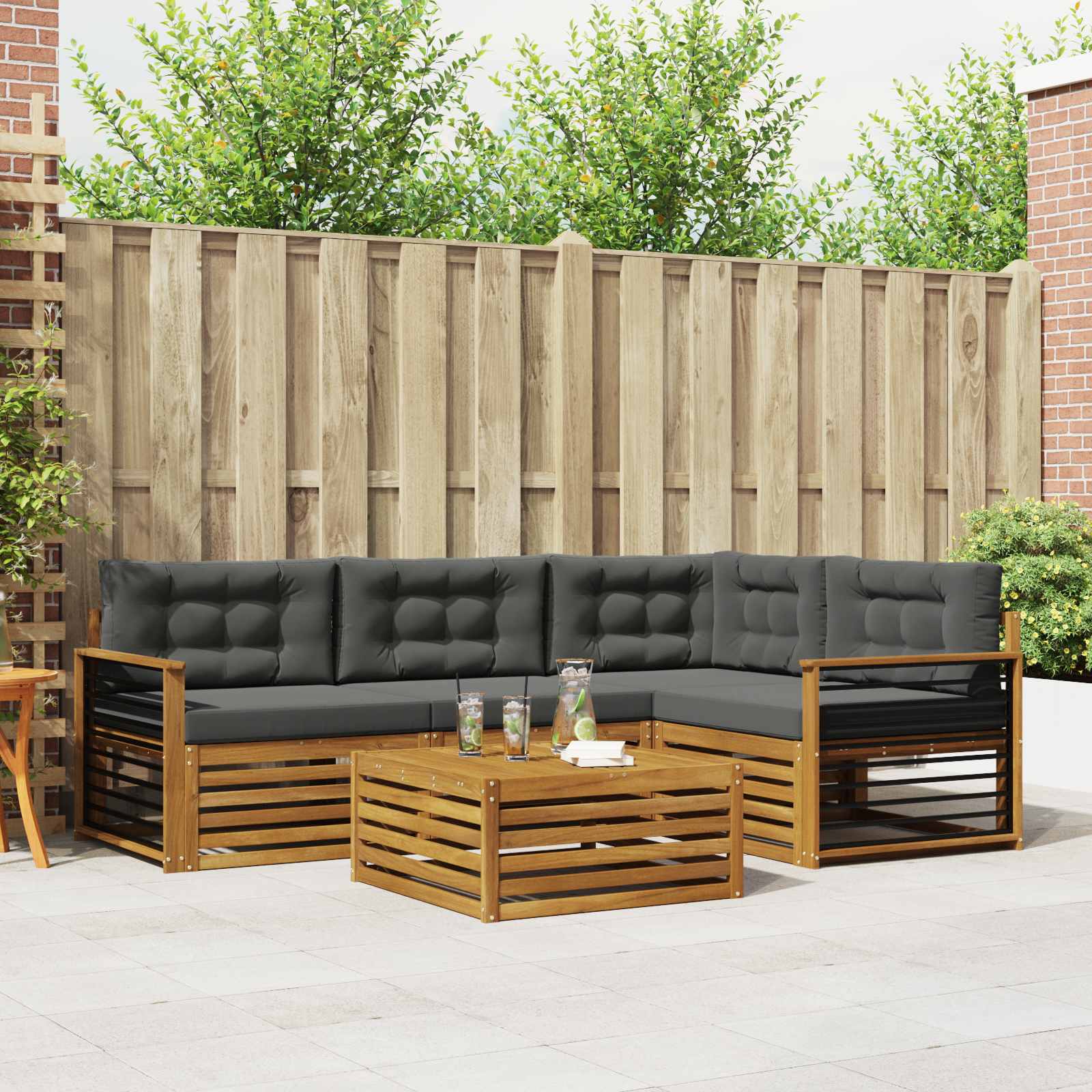 Set di divani da esterno con cuscino 5 pcs Naturale e Antracite | homemem39
