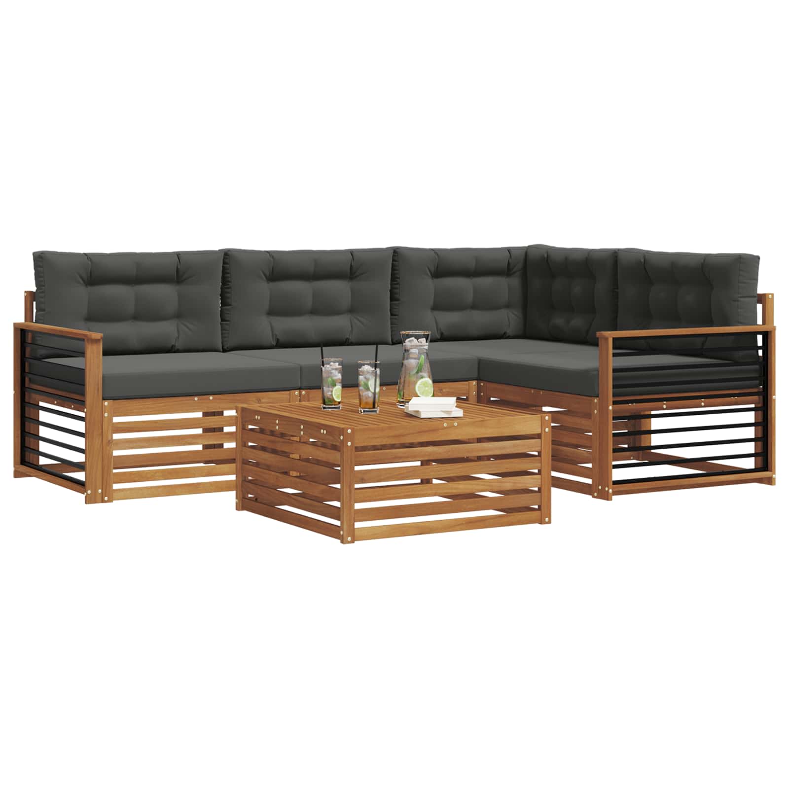 Set di divani da esterno con cuscino 5 pcs Naturale e Antracite | homemem39