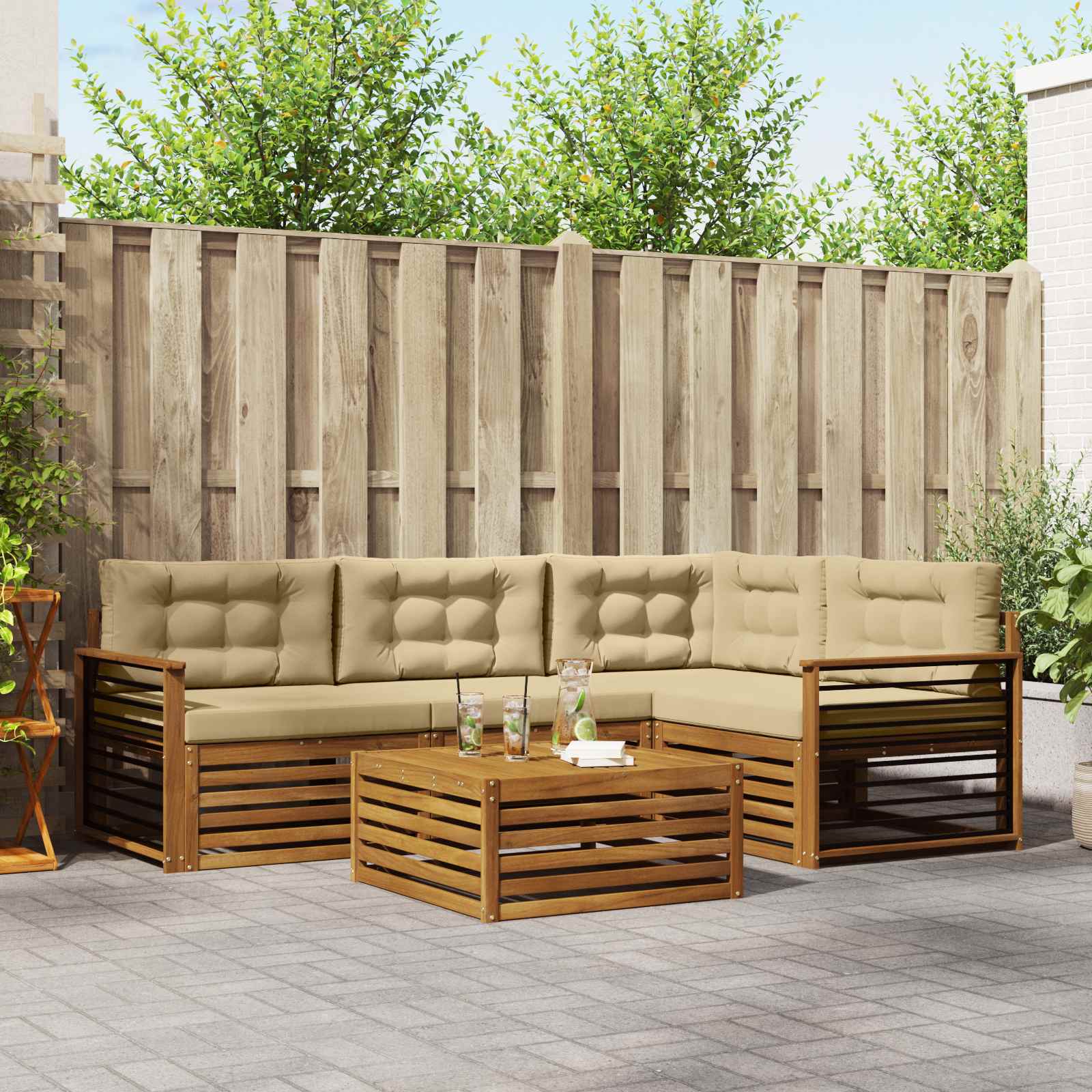 Set di divani da esterno con cuscino 5 pcs Naturale e Beige | homemem39