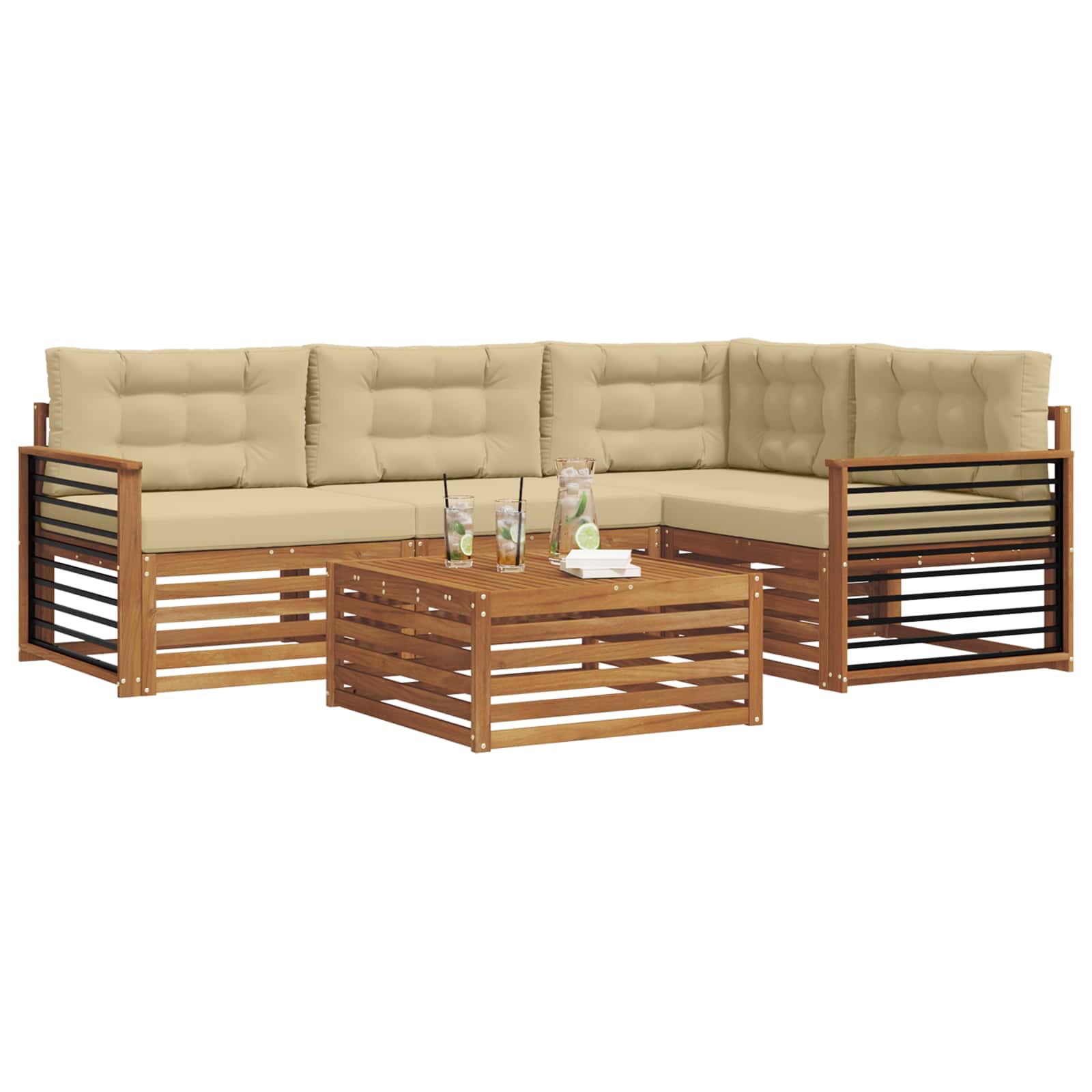 Set di divani da esterno con cuscino 5 pcs Naturale e Beige | homemem39