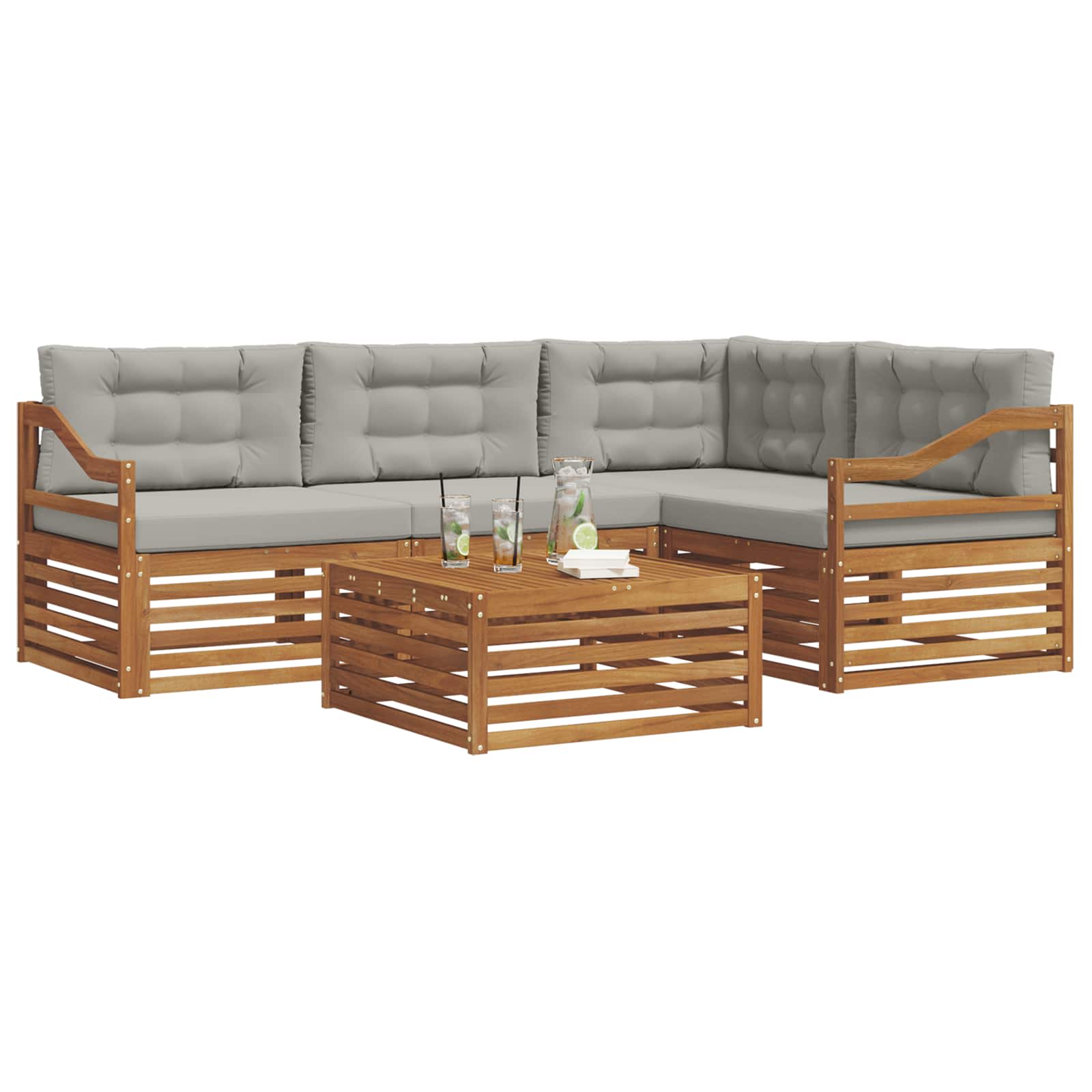 Set di divani da esterno 5 pcs Grigio Naturale e Chiaro | homemem39