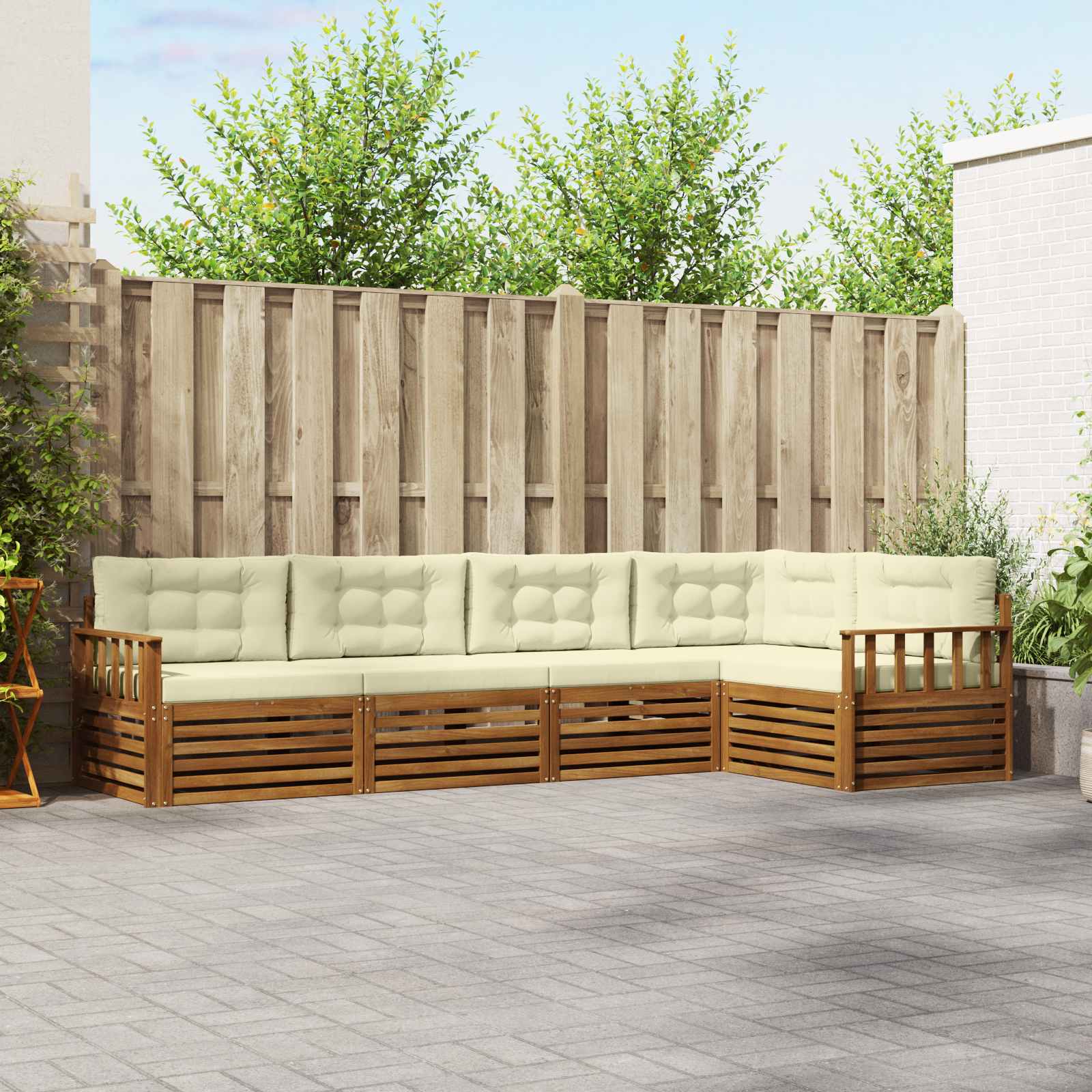Set di divani da esterno con cuscino 5 pcs Naturale e Crema | homemem39