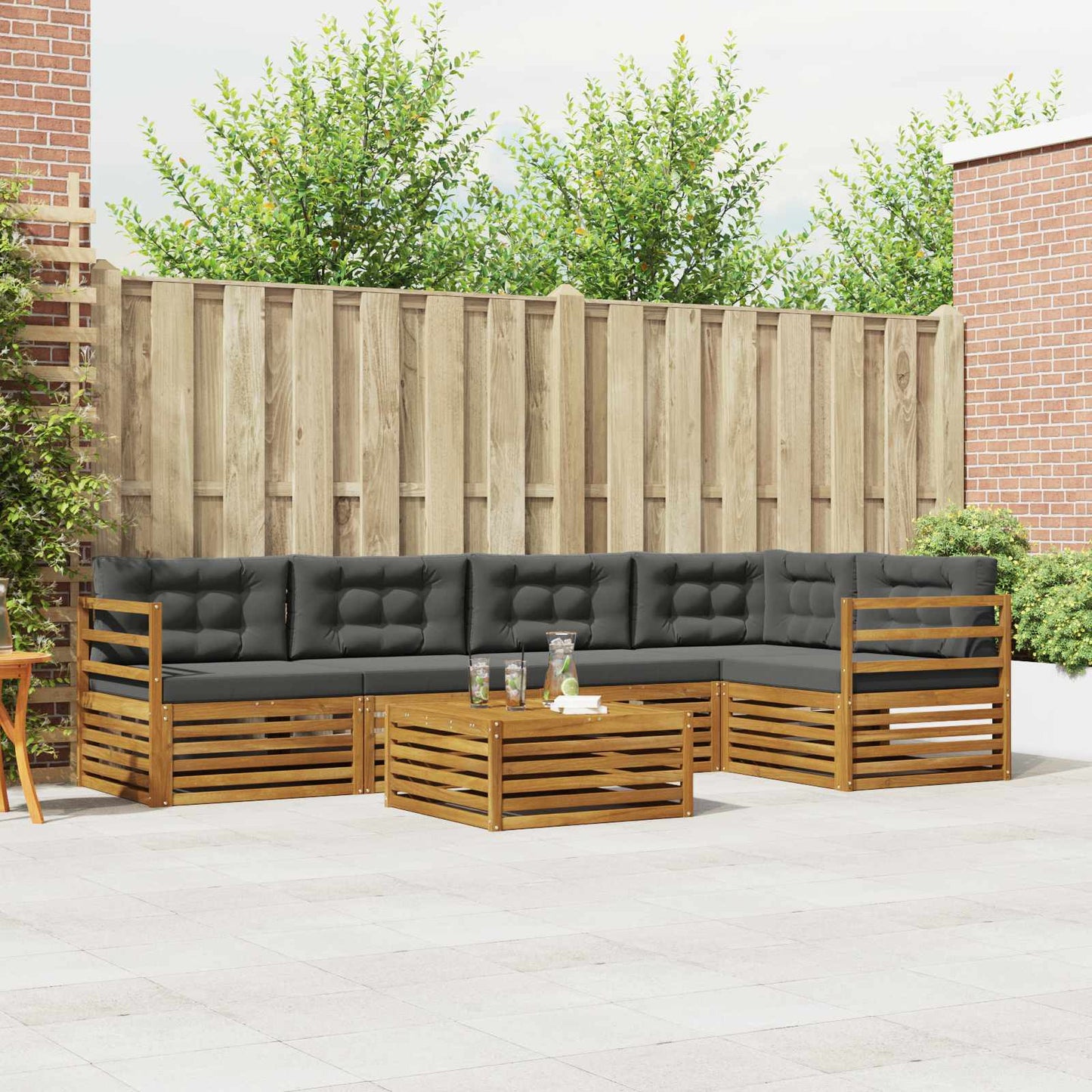 Set di divani da esterno con cuscino 6 pcs Naturale e Antracite | homemem39