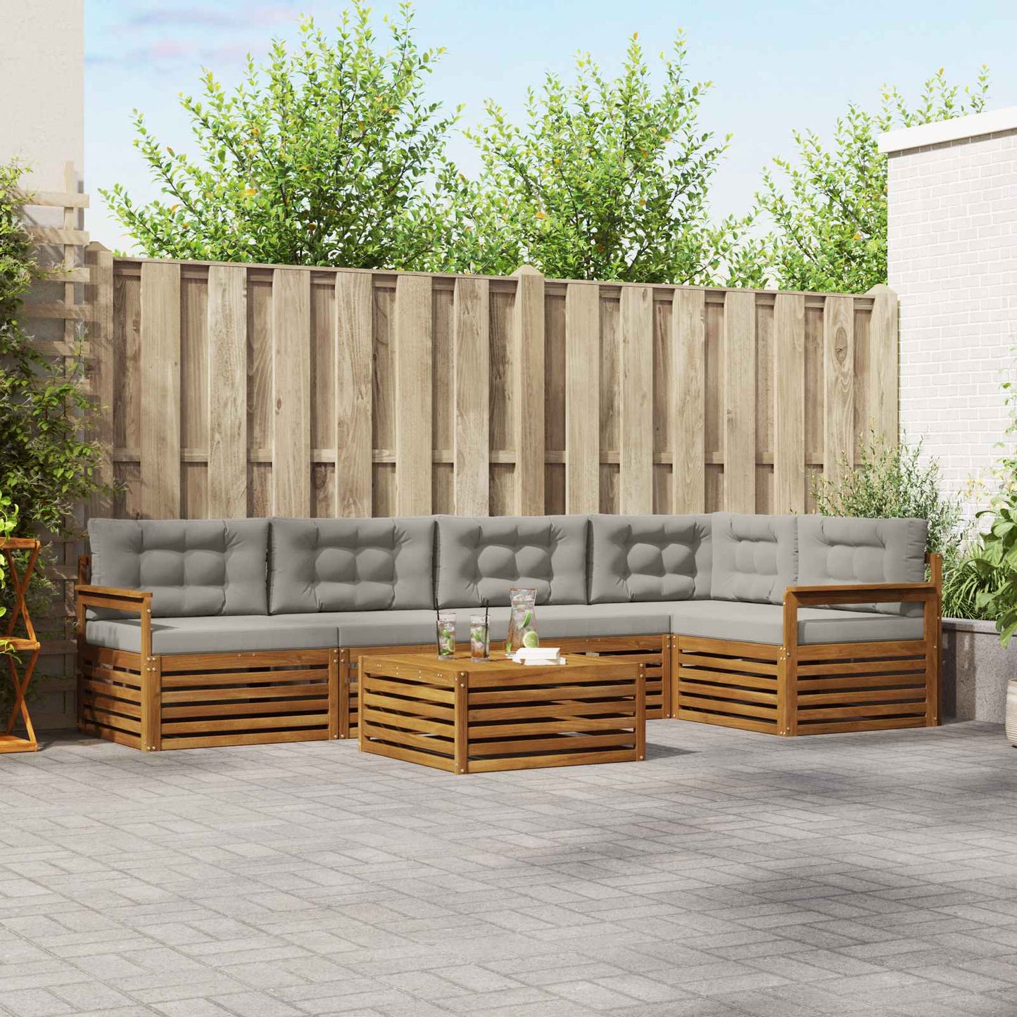 Set di divani da esterno 6 pcs Grigio Naturale e Chiaro | homemem39