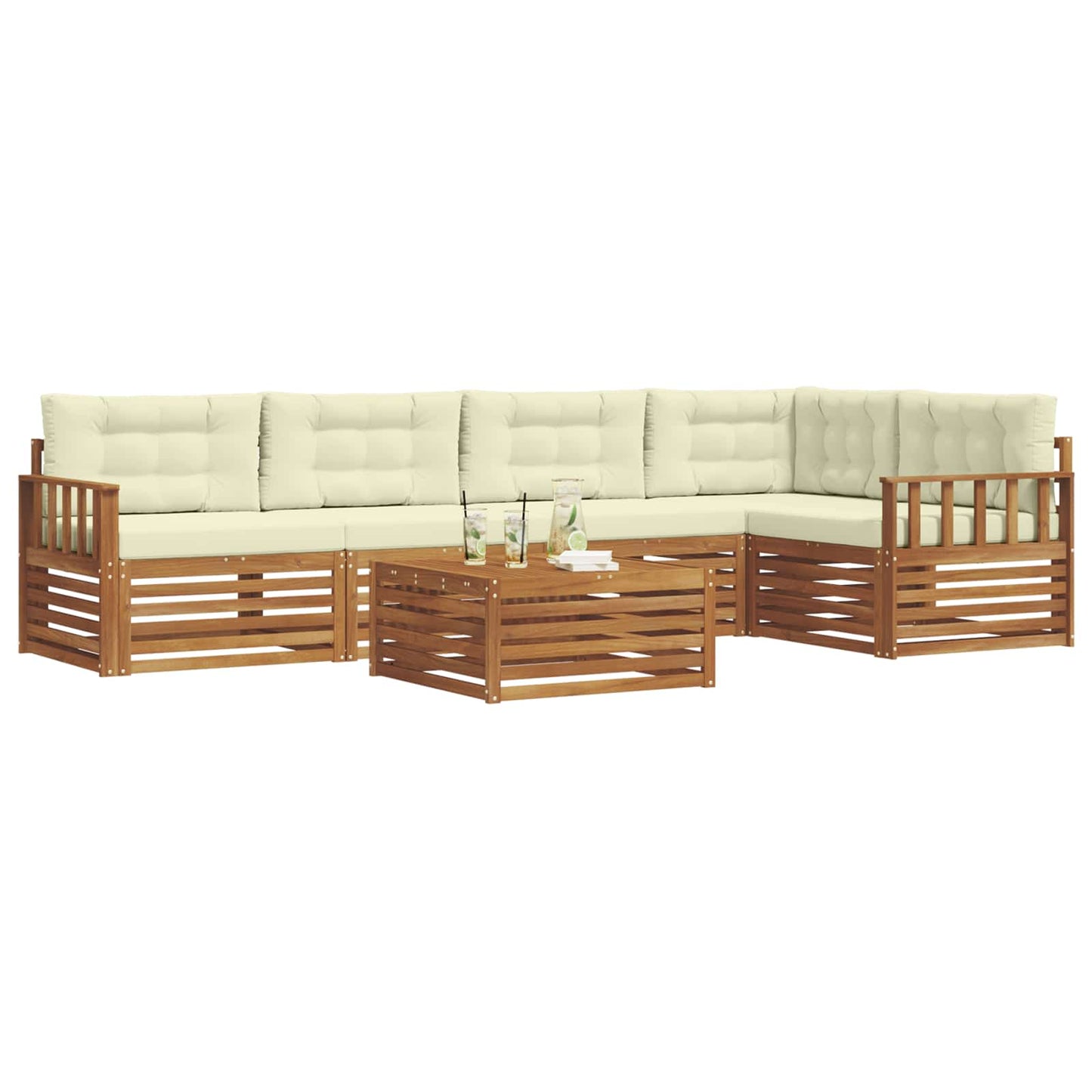Set di divani da esterno con cuscino 6 pcs Naturale e Crema | homemem39