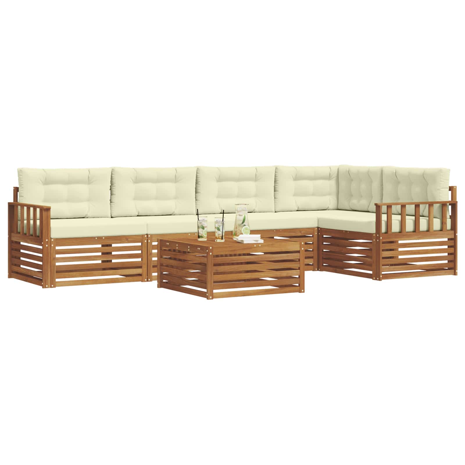 Set di divani da esterno con cuscino 6 pcs Naturale e Crema | homemem39