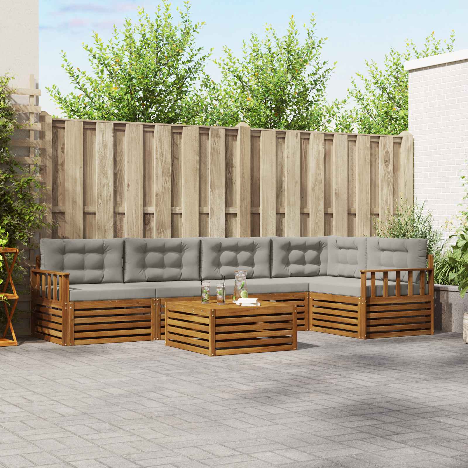 Set di divani da esterno 6 pcs Grigio Naturale e Chiaro | homemem39