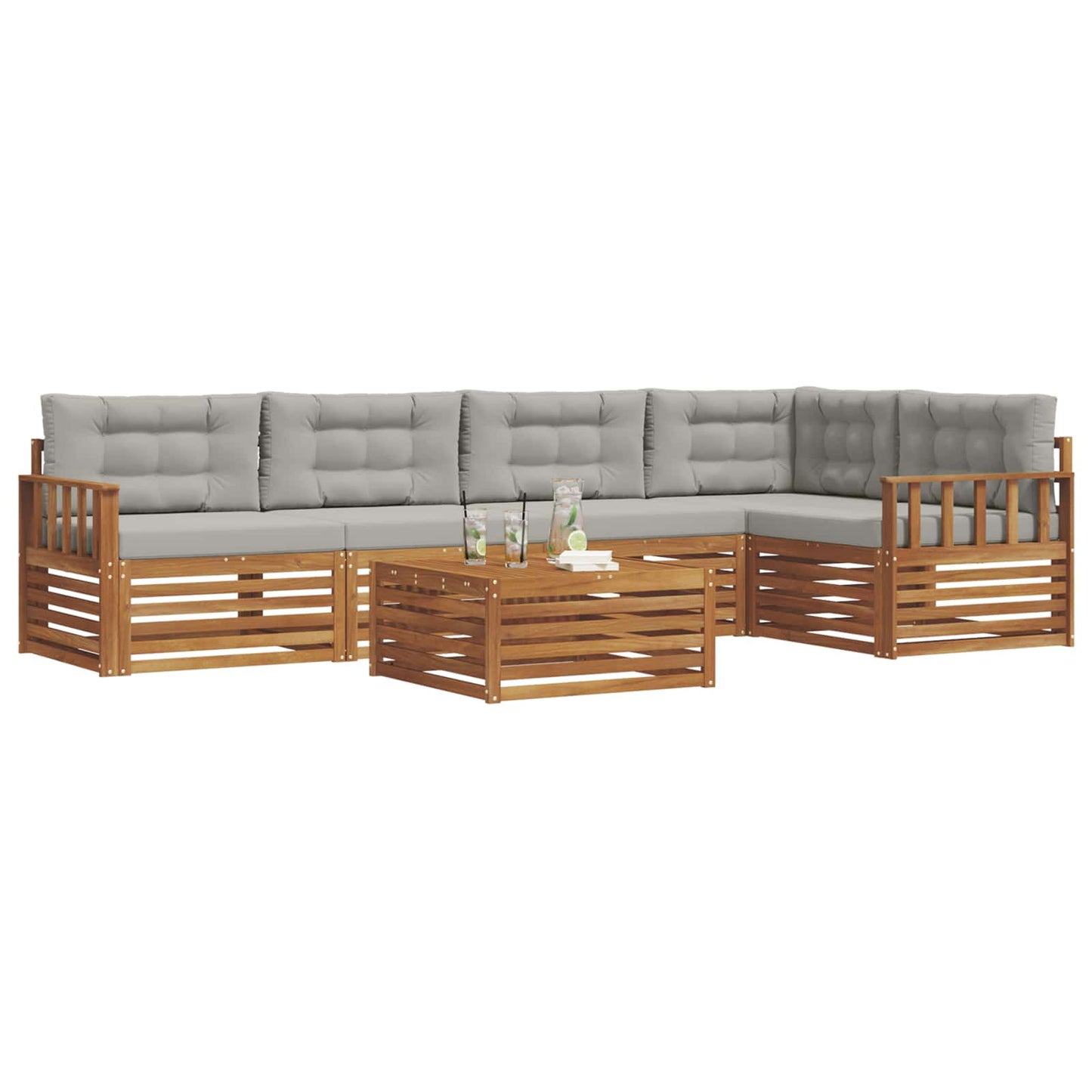 Set di divani da esterno 6 pcs Grigio Naturale e Chiaro | homemem39