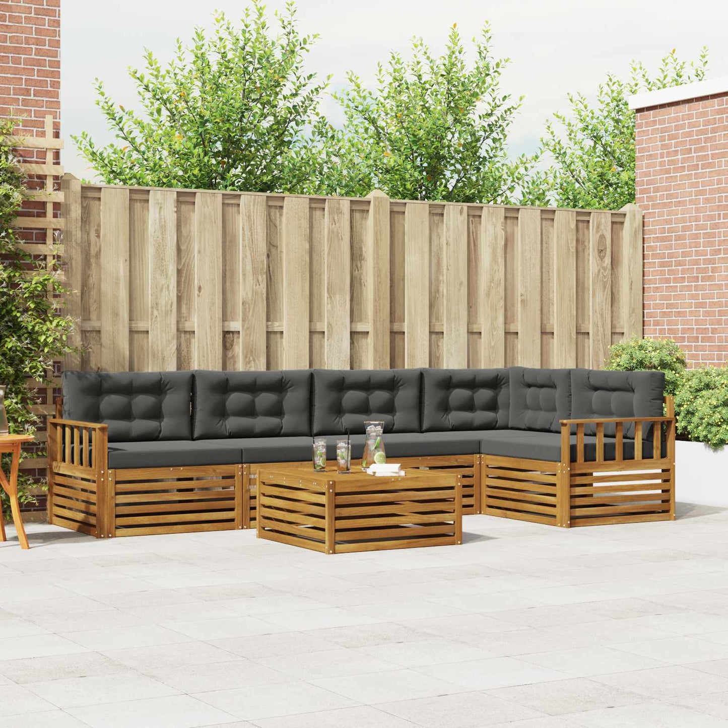 Set di divani da esterno con cuscino 6 pcs Naturale e Antracite | homemem39