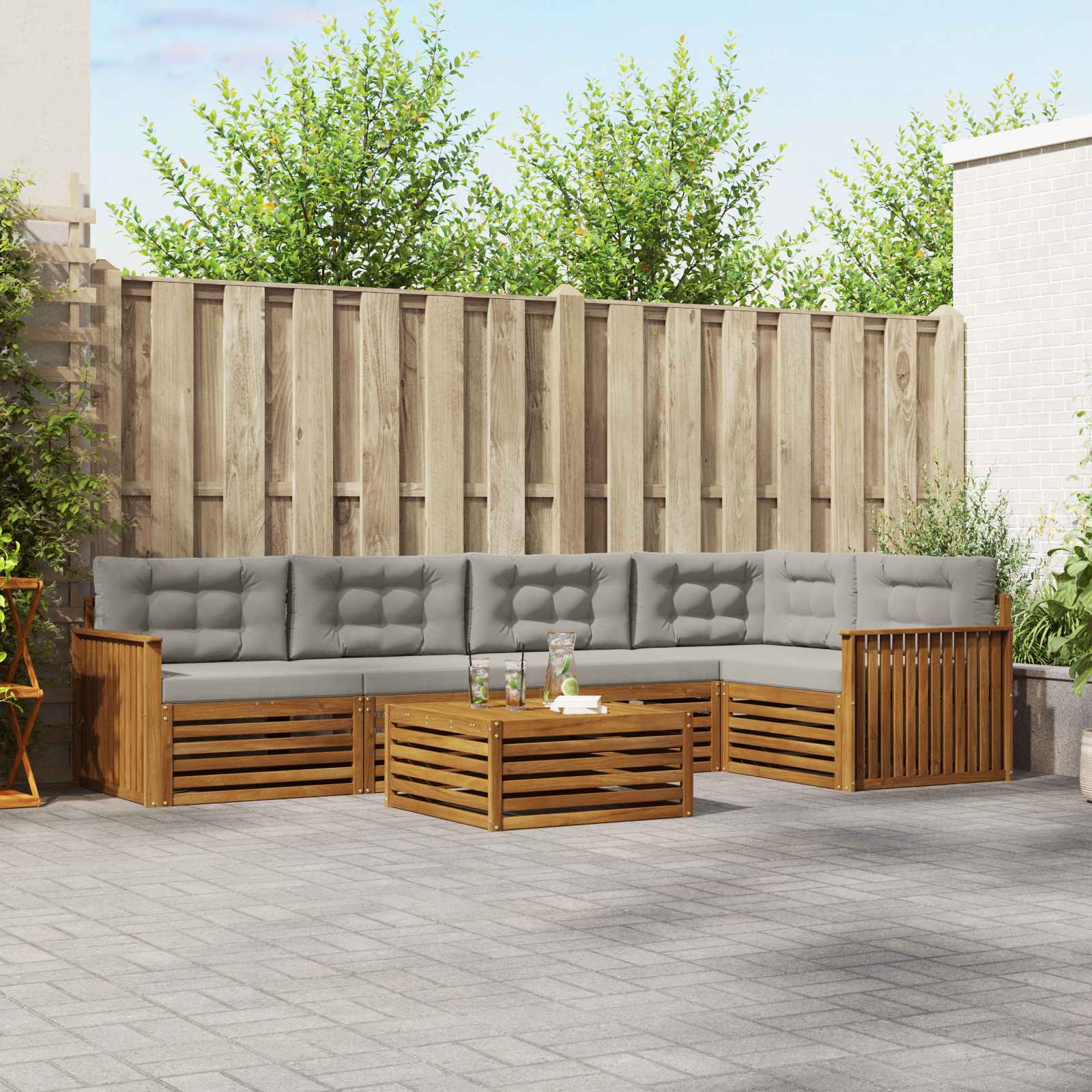 Set di divani da esterno 6 pcs Grigio Naturale e Chiaro | homemem39