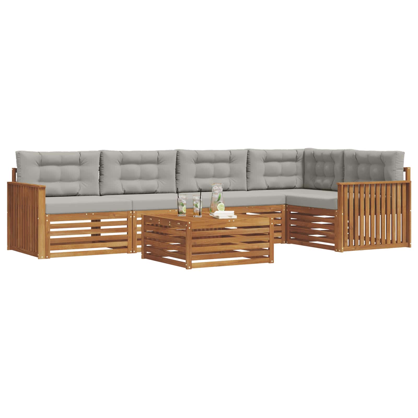 Set di divani da esterno 6 pcs Grigio Naturale e Chiaro | homemem39