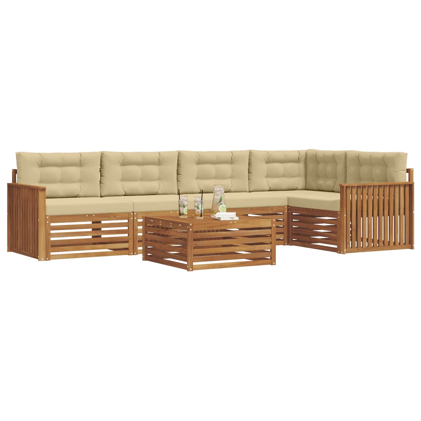 Set di divani da esterno con cuscino 6 pcs Naturale e Beige | homemem39