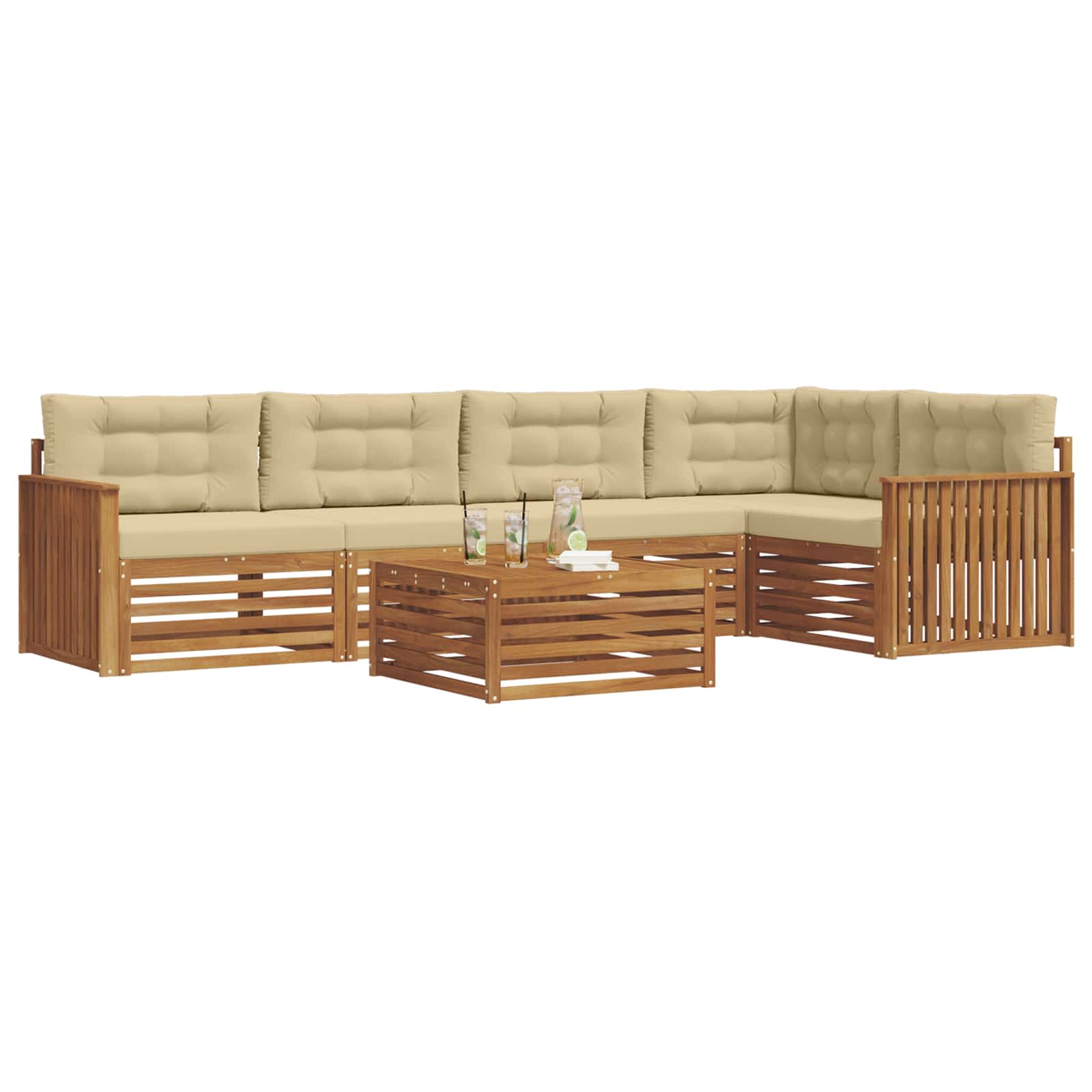 Set di divani da esterno con cuscino 6 pcs Naturale e Beige | homemem39