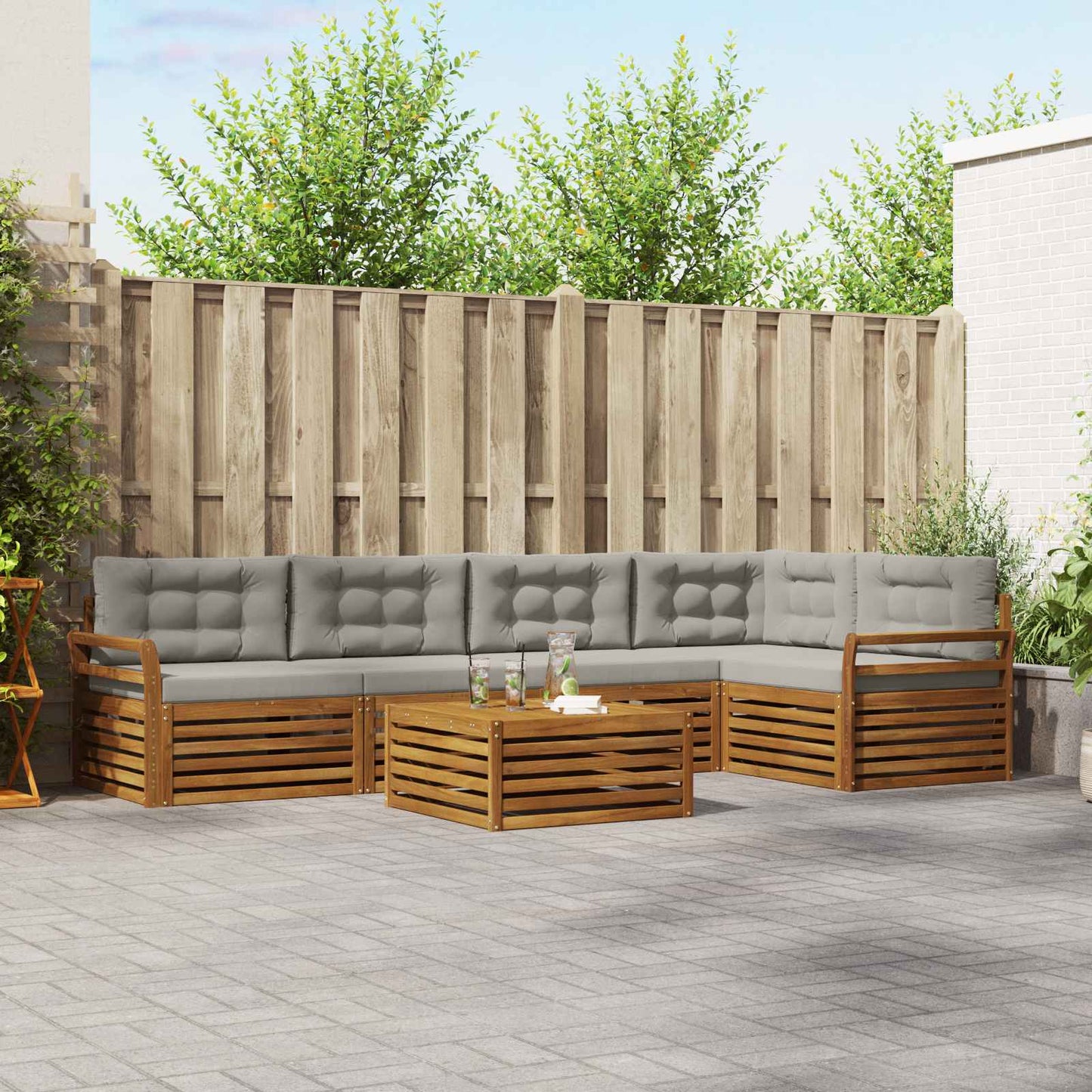Set di divani da esterno 6 pcs Grigio Naturale e Chiaro | homemem39