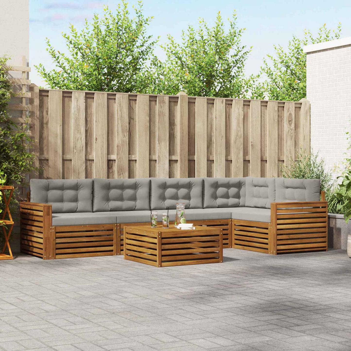 Set di divani da esterno 6 pcs Grigio Naturale e Chiaro | homemem39