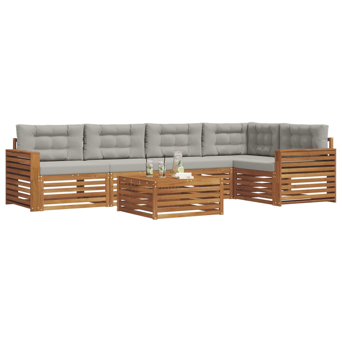 Set di divani da esterno 6 pcs Grigio Naturale e Chiaro | homemem39