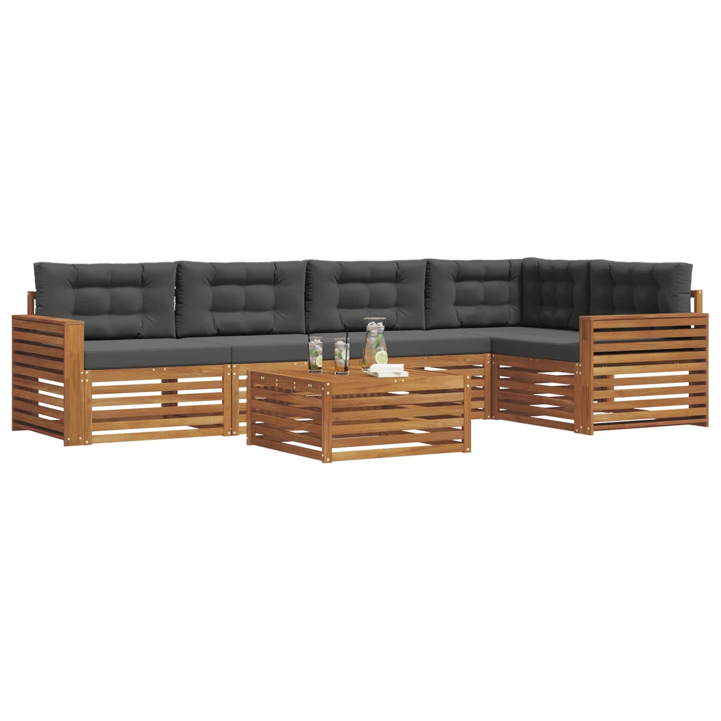 Set di divani da esterno con cuscino 6 pcs Naturale e Antracite | homemem39
