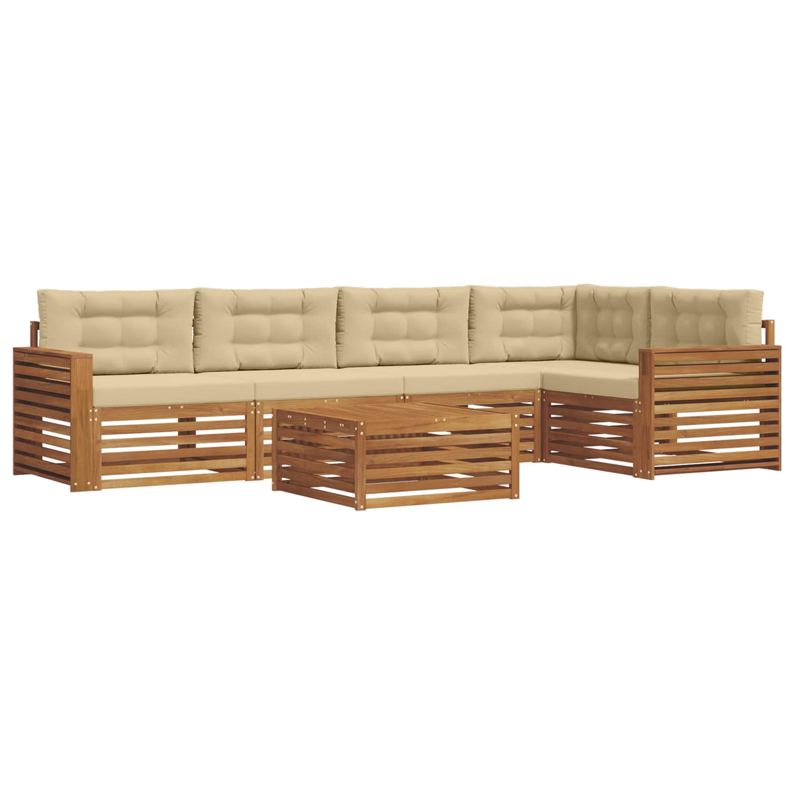 Set di divani da esterno con cuscino 6 pcs Naturale e Beige | homemem39