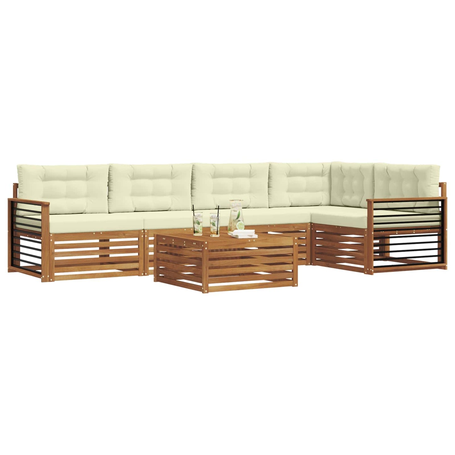 Set di divani da esterno con cuscino 6 pcs Naturale e Crema | homemem39