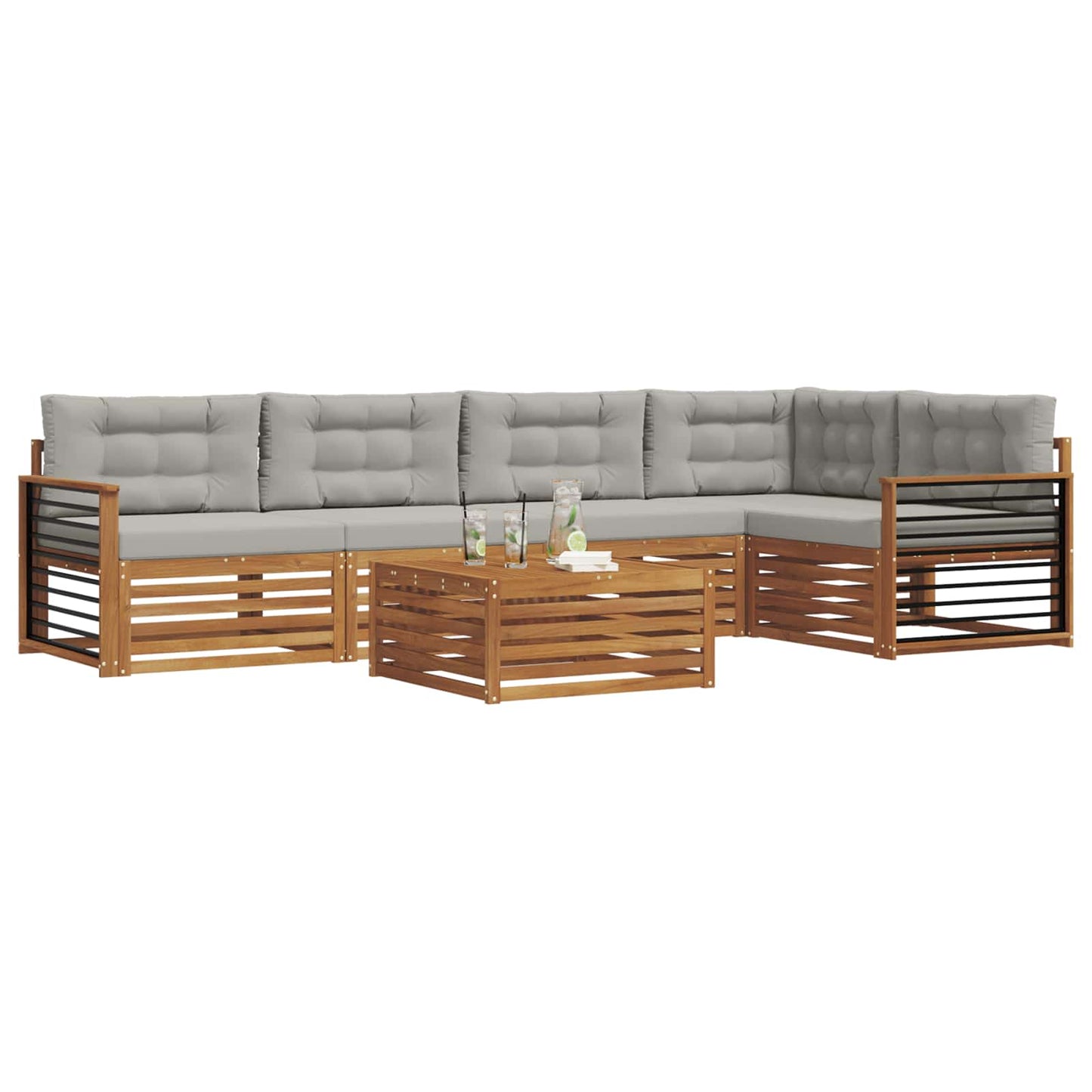 Set di divani da esterno 6 pcs Grigio Naturale e Chiaro | homemem39