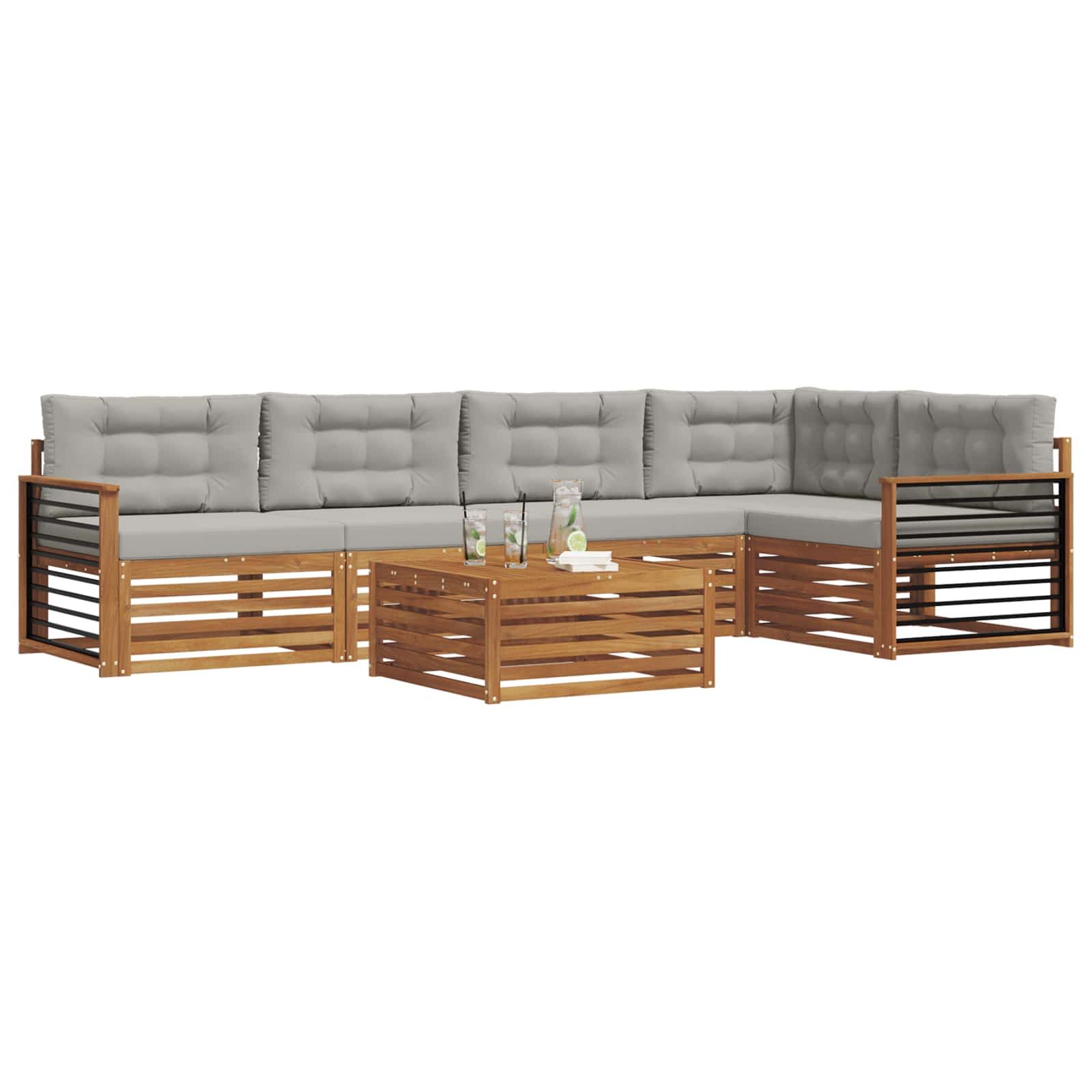 Set di divani da esterno 6 pcs Grigio Naturale e Chiaro | homemem39