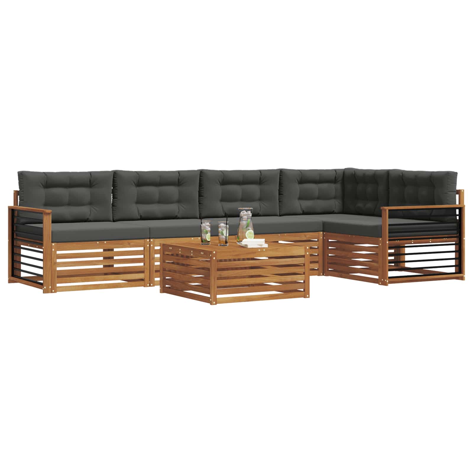 Set di divani da esterno con cuscino 6 pcs Naturale e Antracite | homemem39