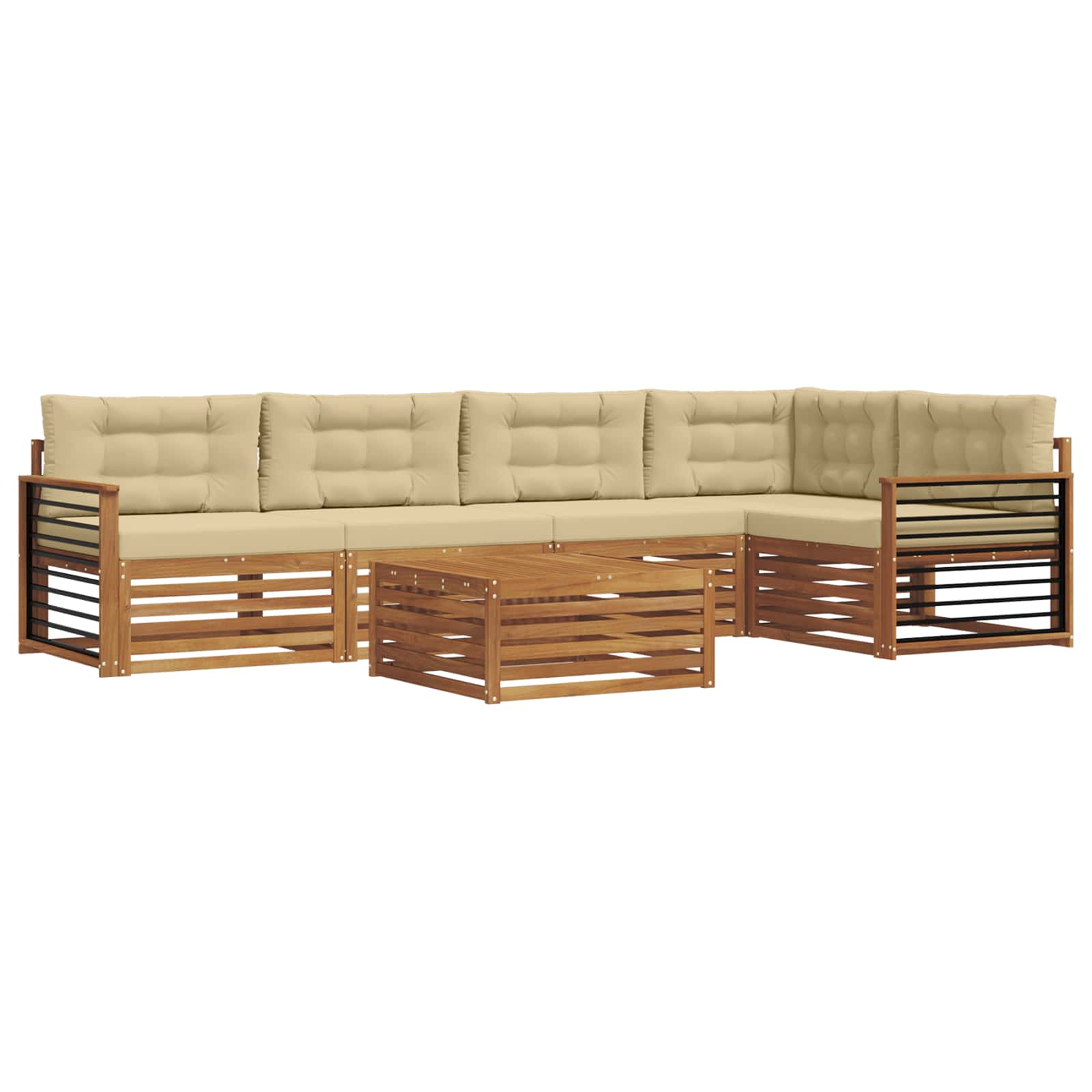 Set di divani da esterno con cuscino 6 pcs Naturale e Beige | homemem39