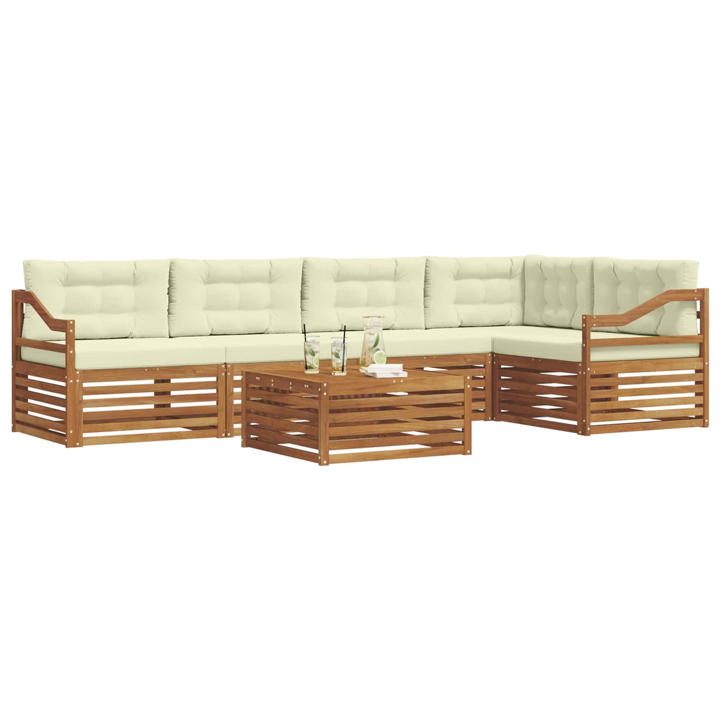 Set di divani da esterno con cuscino 6 pcs Naturale e Crema