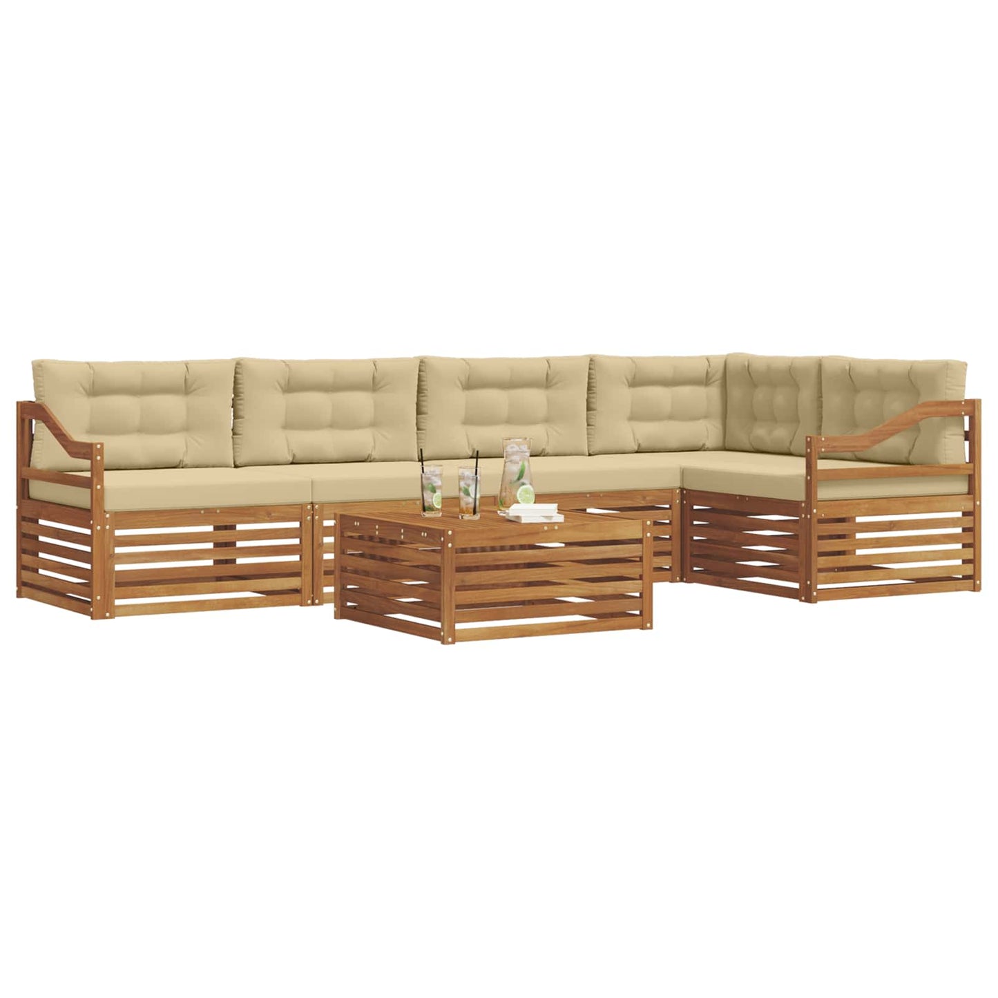 Set di divani da esterno con cuscino 6 pcs Naturale e Beige | homemem39
