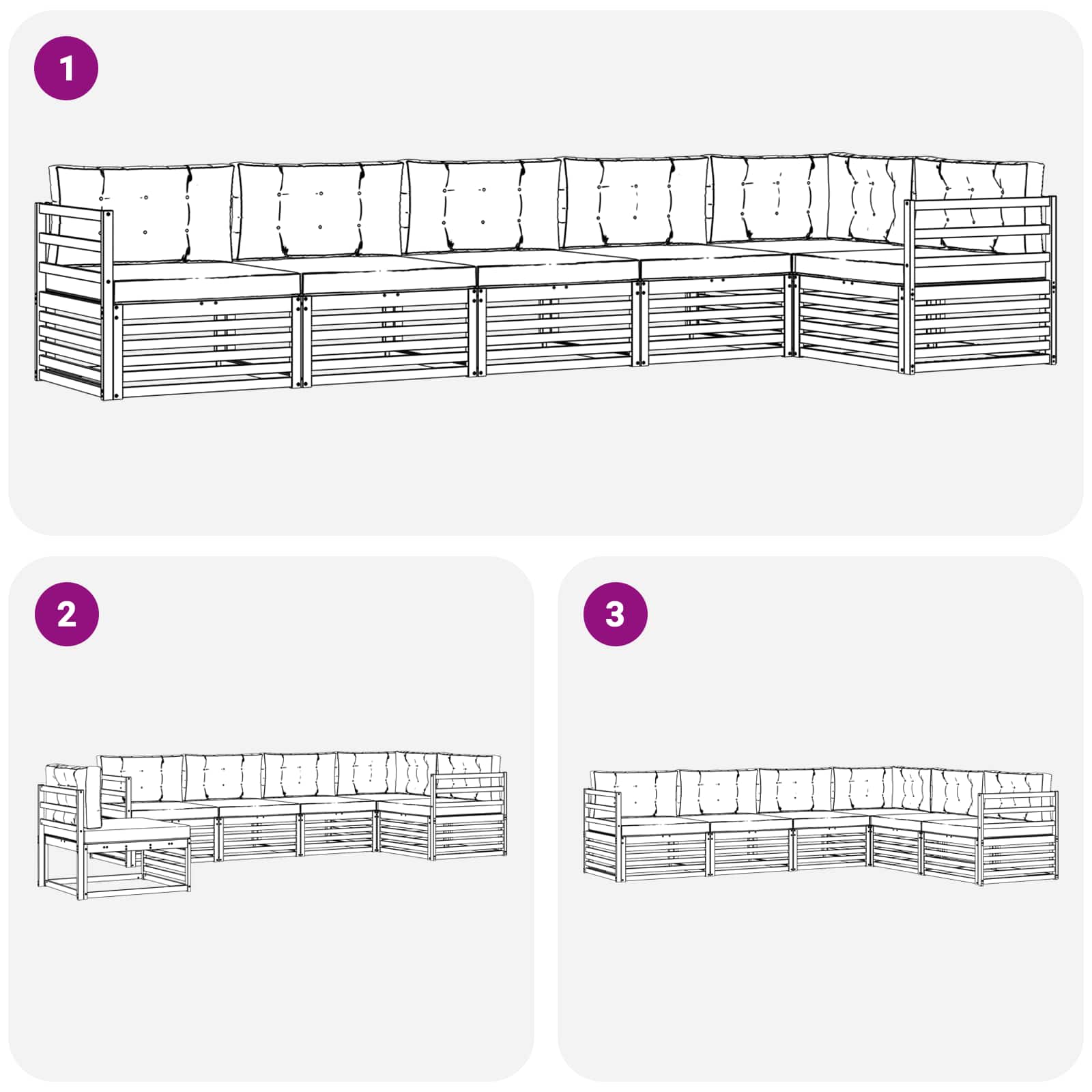 Set di divani da esterno con cuscino 6 pcs Naturale e Antracite | homemem39