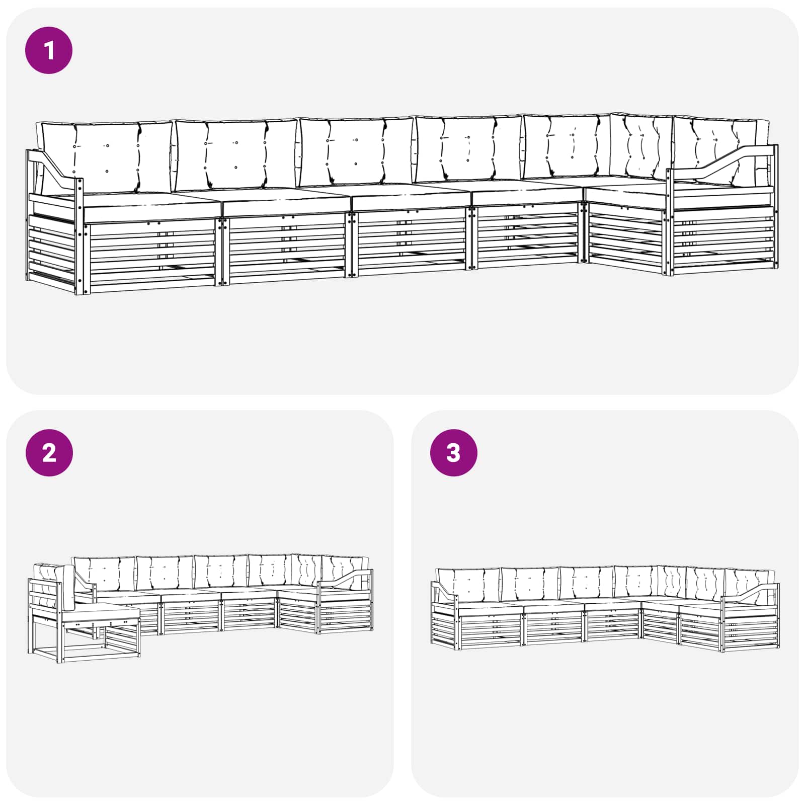 Set di divani da esterno con cuscino 6 pcs Naturale e Antracite | homemem39