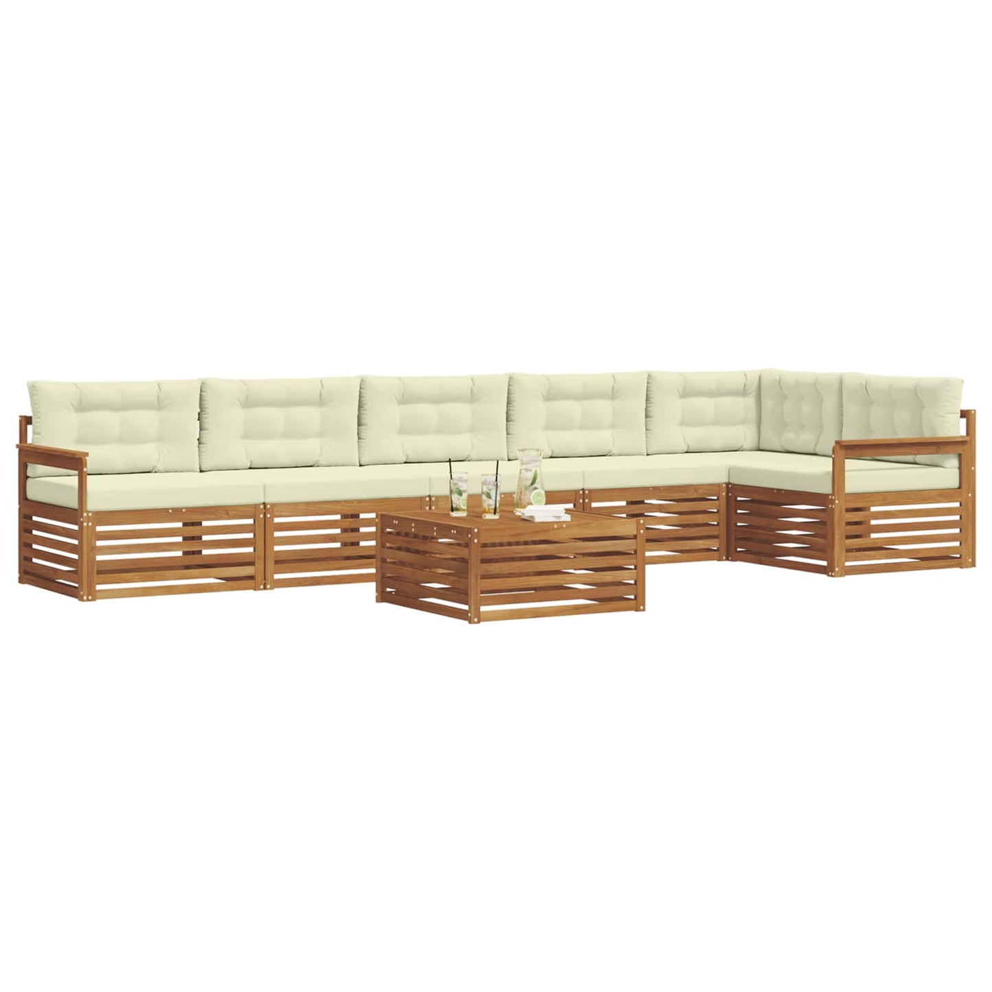 Set di divani da esterno con cuscino 7 pcs Naturale e Crema | homemem39
