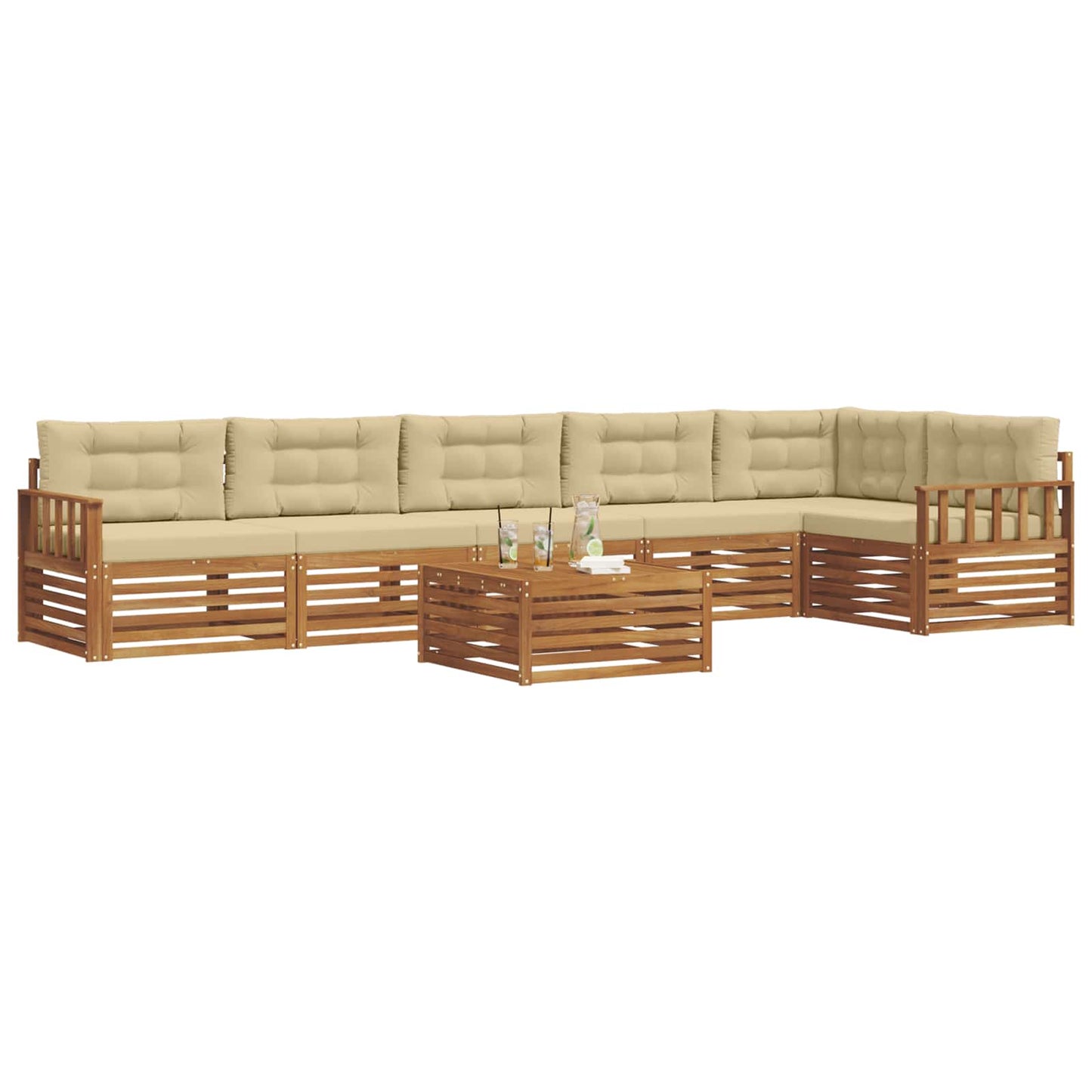 Set di divani da esterno con cuscino 7 pcs Naturale e Beige | homemem39