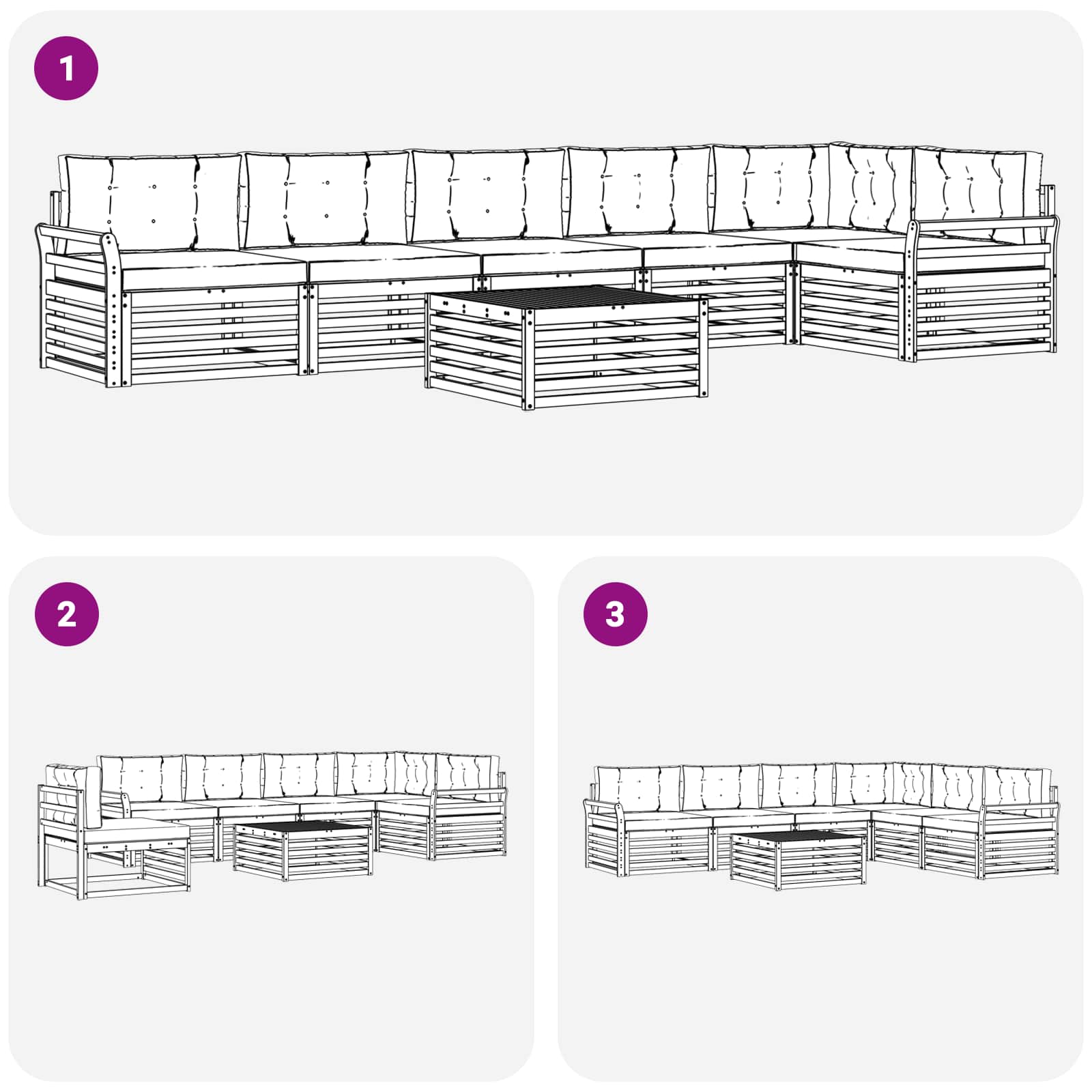 Set di divani da esterno 7 pcs Grigio Naturale e Chiaro | homemem39