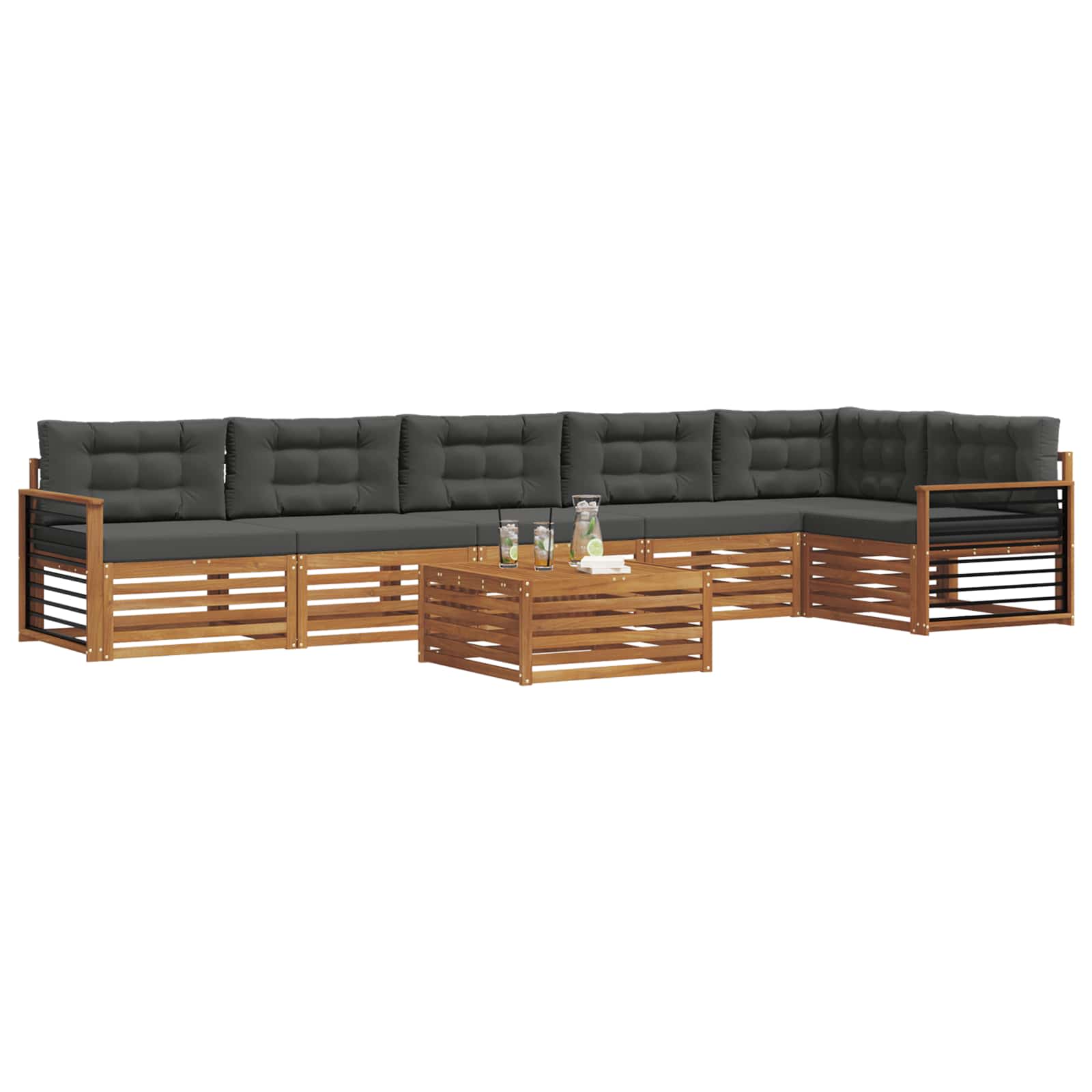 Set di divani da esterno con cuscino 7 pcs Naturale e Antracite | homemem39