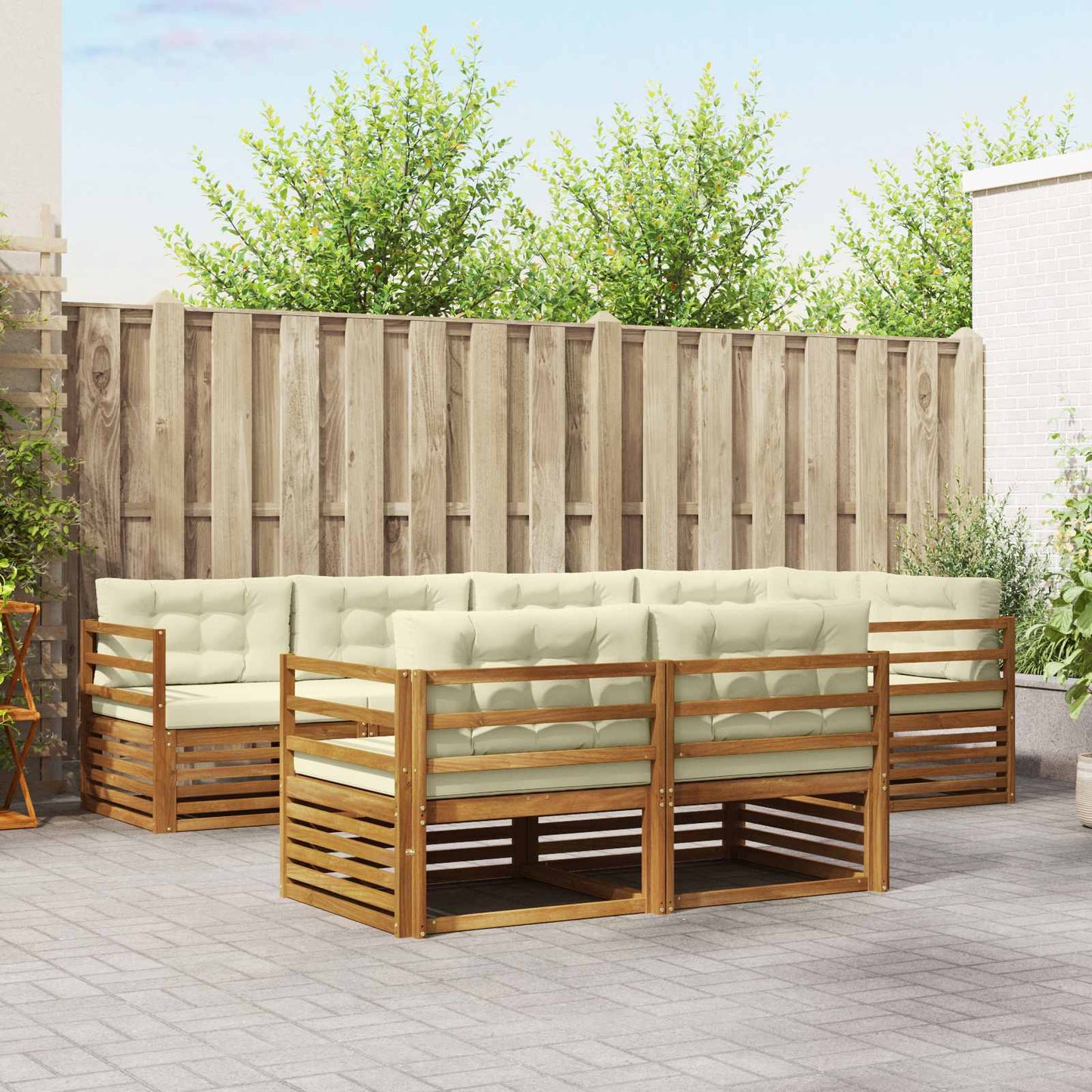 Set di divani da esterno con cuscino 7 pcs Naturale e Crema
