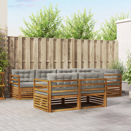 Set di divani da esterno 7 pcs Grigio Naturale e Chiaro
