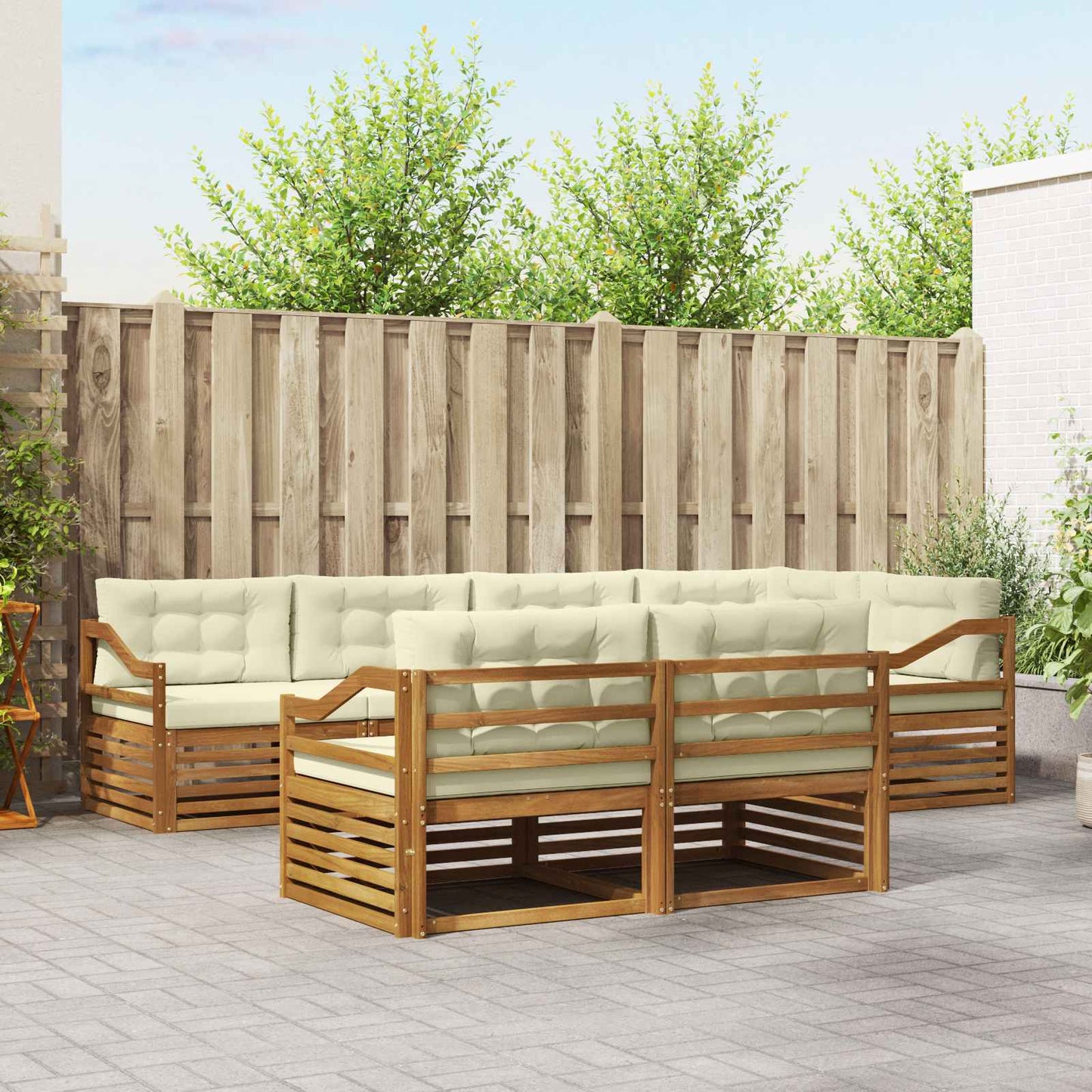 Set di divani da esterno con cuscino 7 pcs Naturale e Crema | homemem39