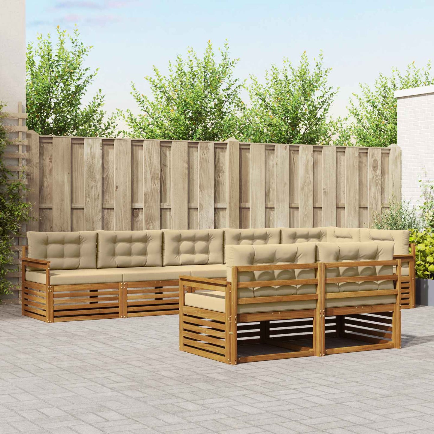 Set di divani da esterno con cuscino 8 pcs Naturale e Beige | homemem39
