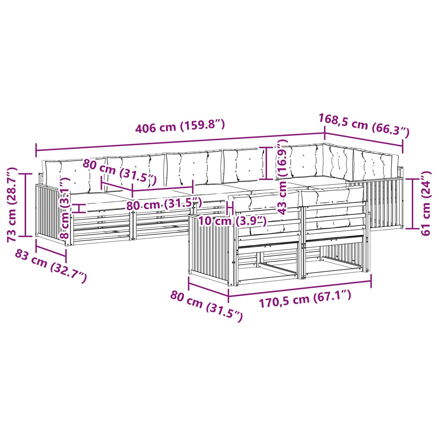 Set di divani da esterno con cuscino 8 pcs Naturale e Antracite | homemem39
